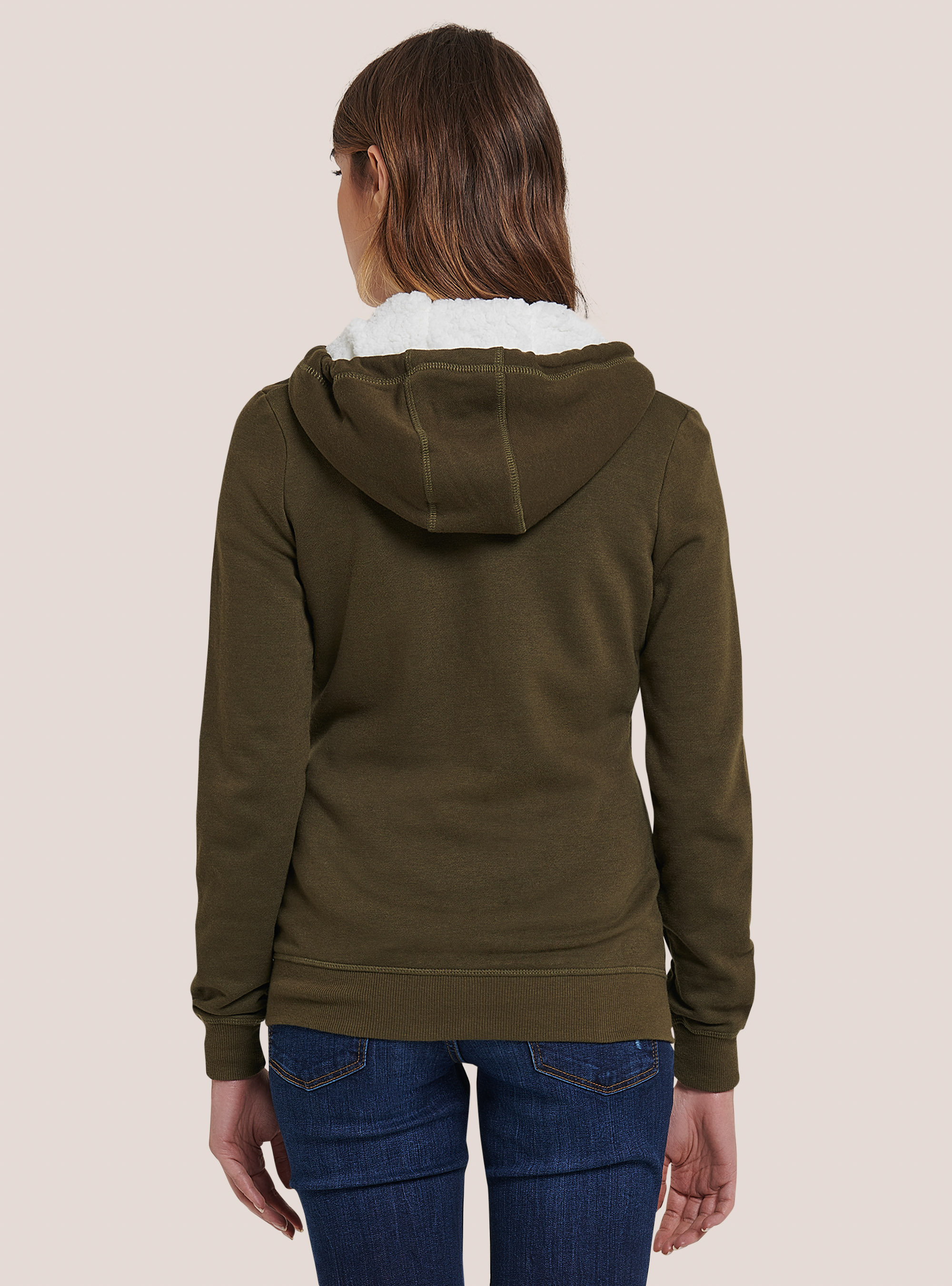 Sweatshirt with zip and faux fur hood, KAKI