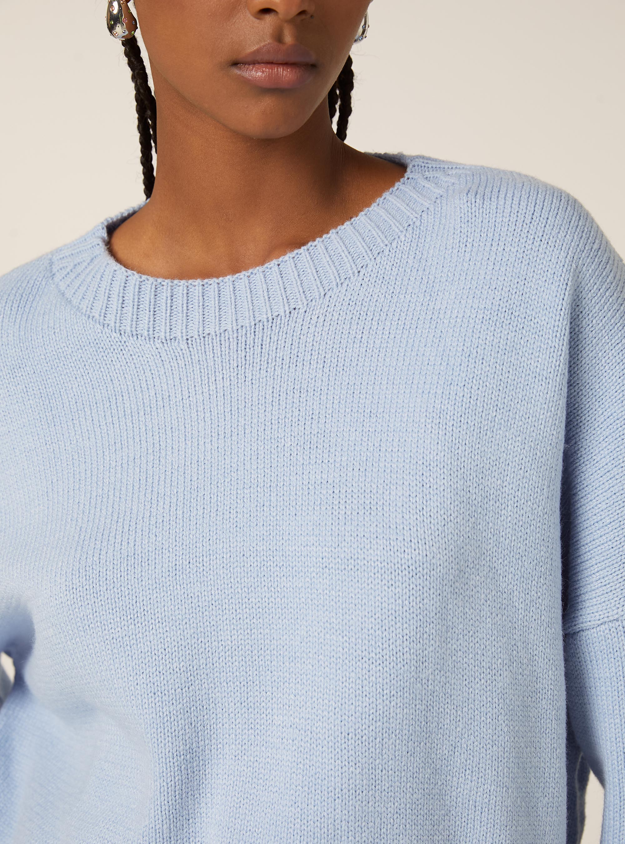Basic crew neck pullover, MAZ2 AZURE MEL MEDIUM