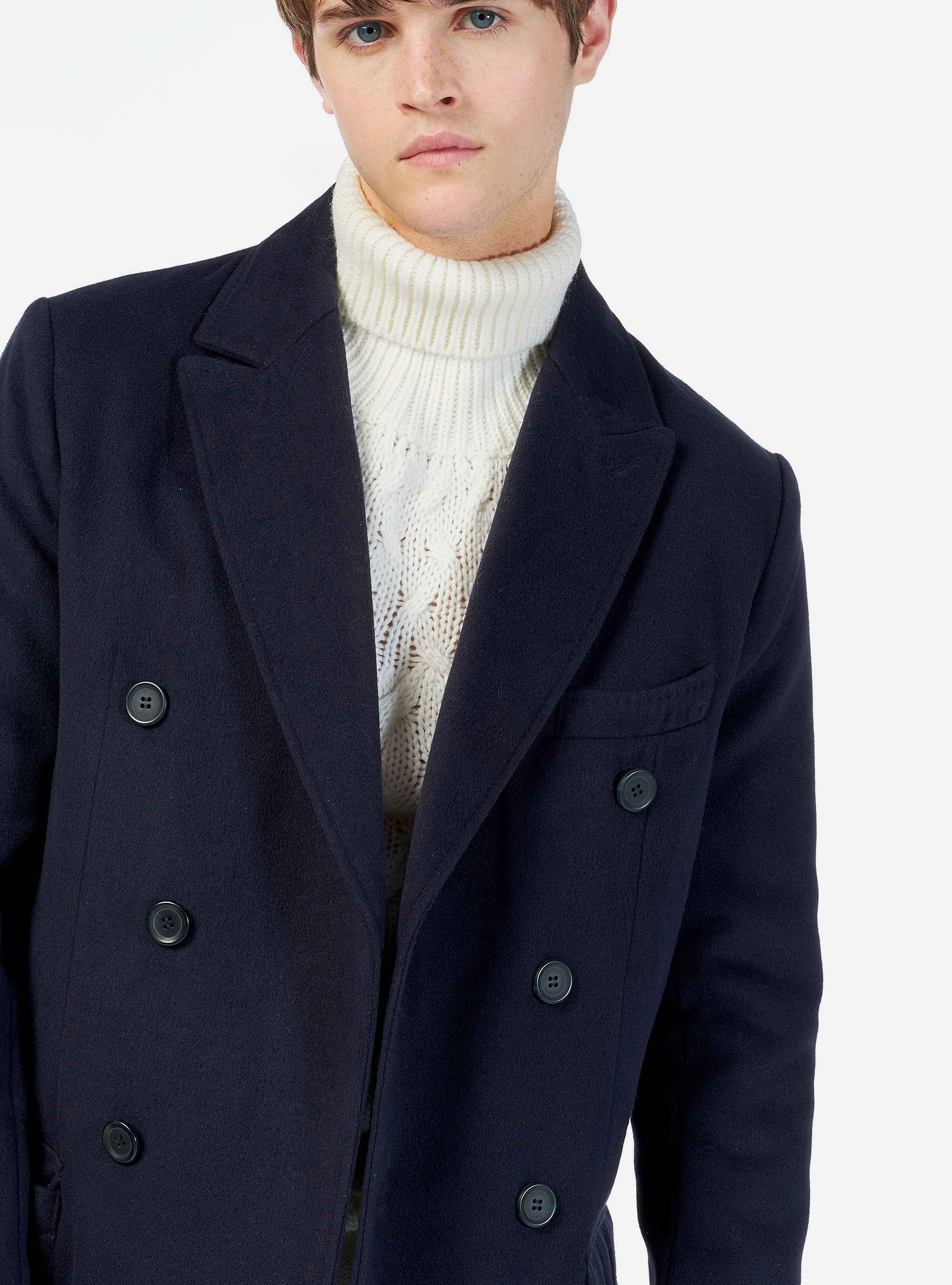 DOUBLE-BREASTED COAT, BLUE NAVY