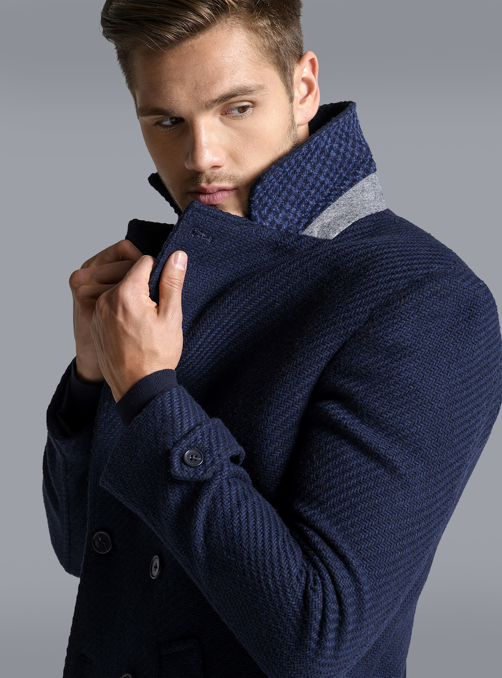 DOUBLE BREASTED WOOL JACKET, BLUE NAVY