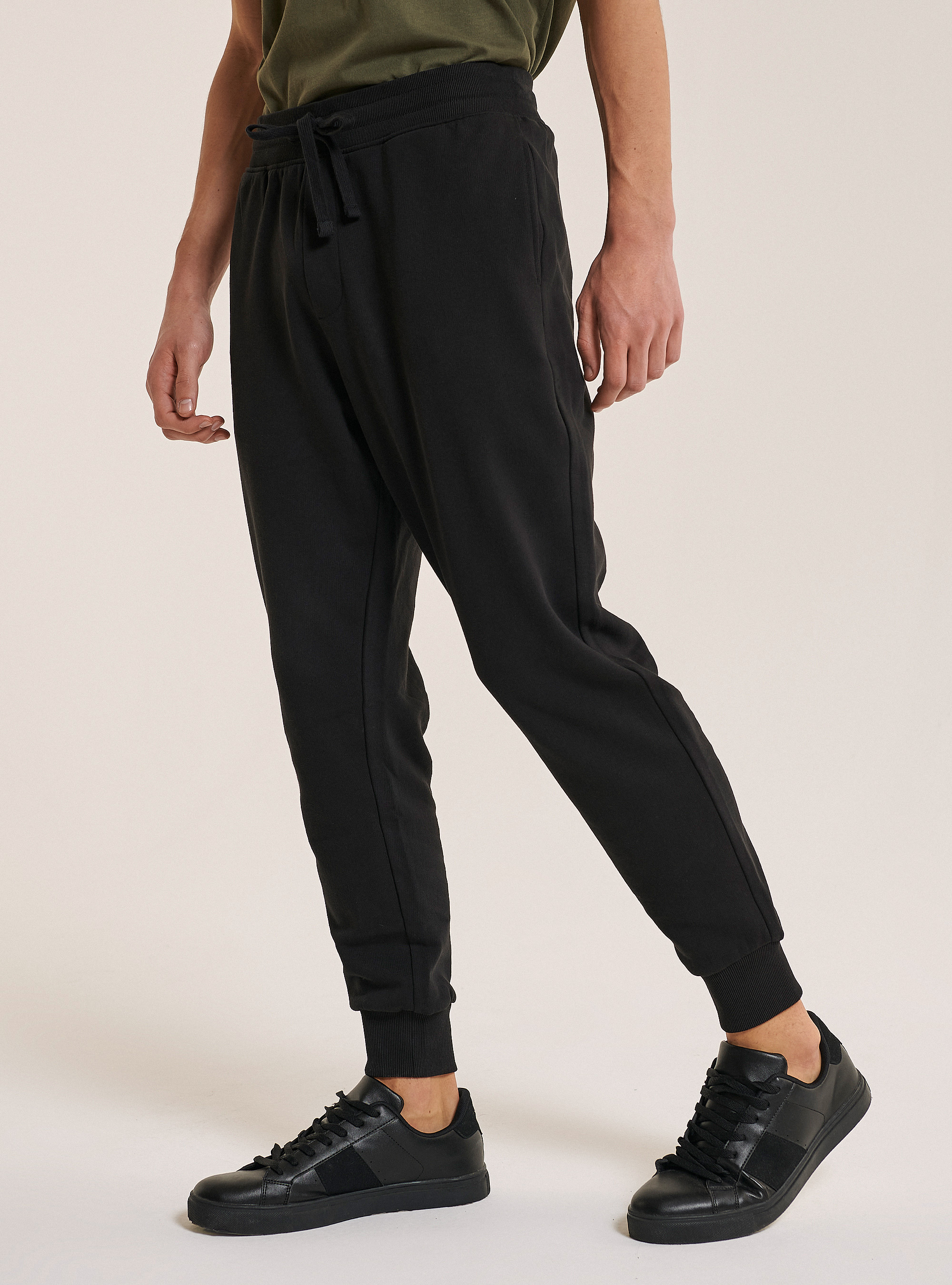 Pantaloni jogger con ricamo logo in cotone, NERO