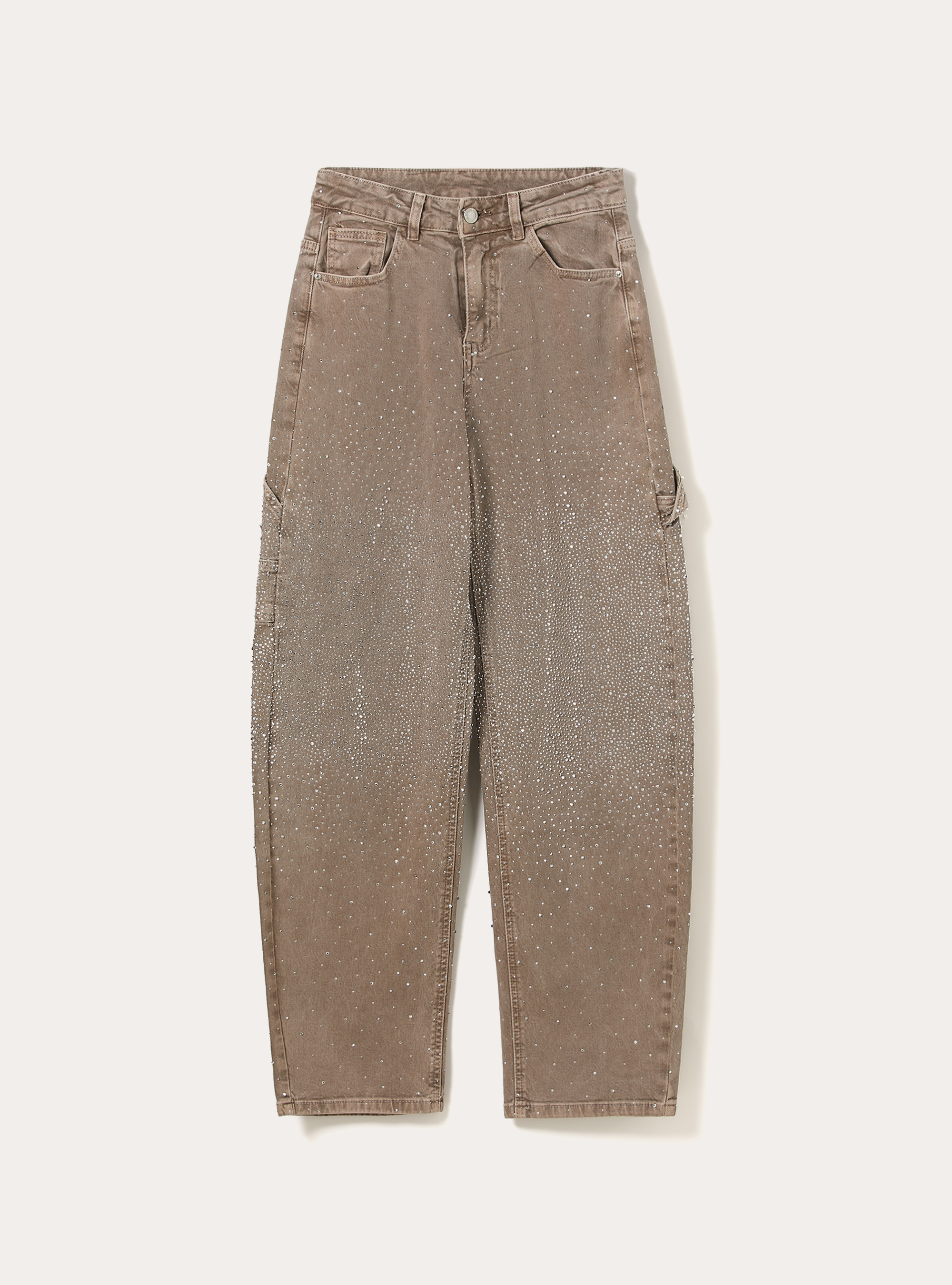 Baggy carpenter jeans colorato con strass, BR3 BROWN LIGHT