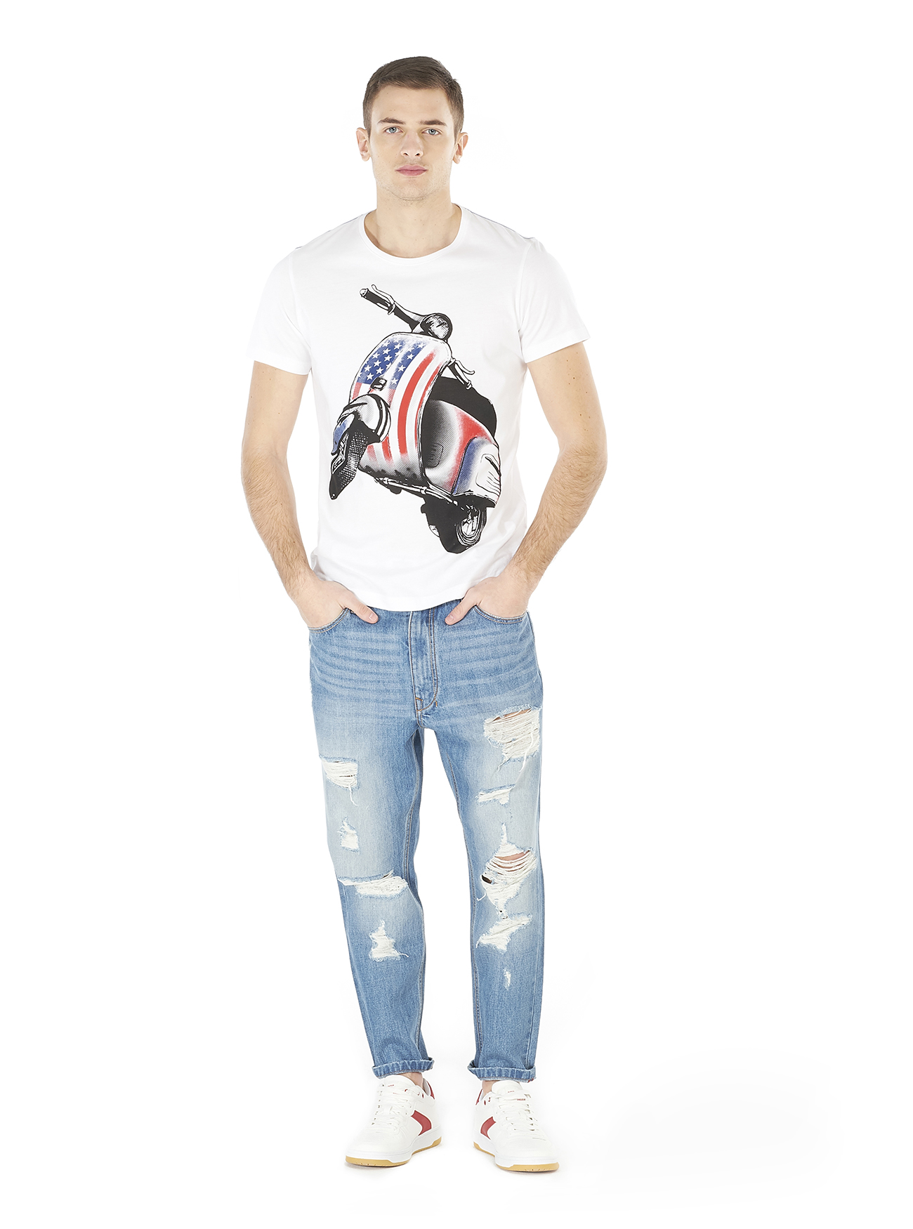 Denim carrot fit con rotture, BLUE