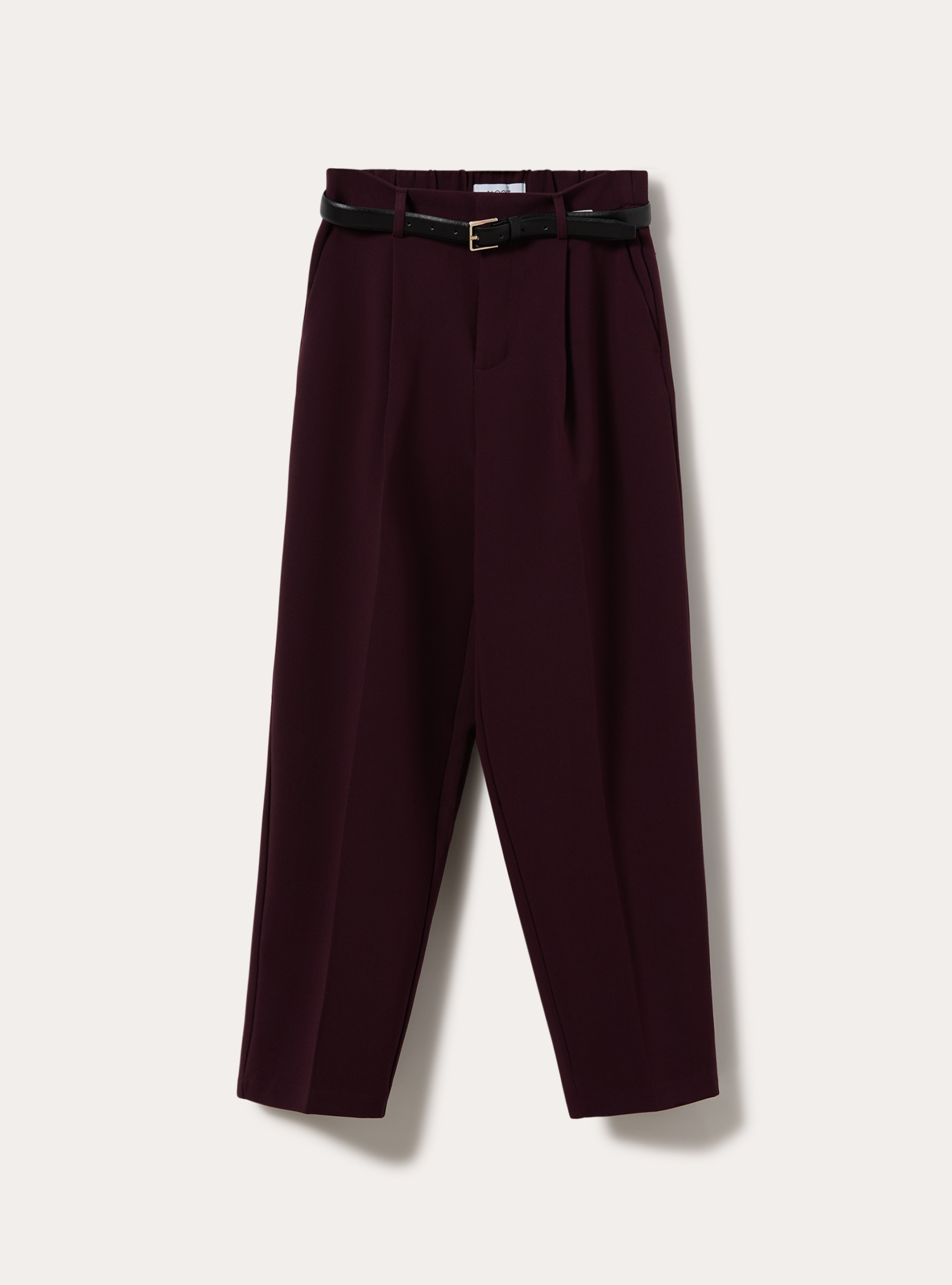 Tapered tailored trousers with pleats and belt, BO1 BORDEAUX DARK