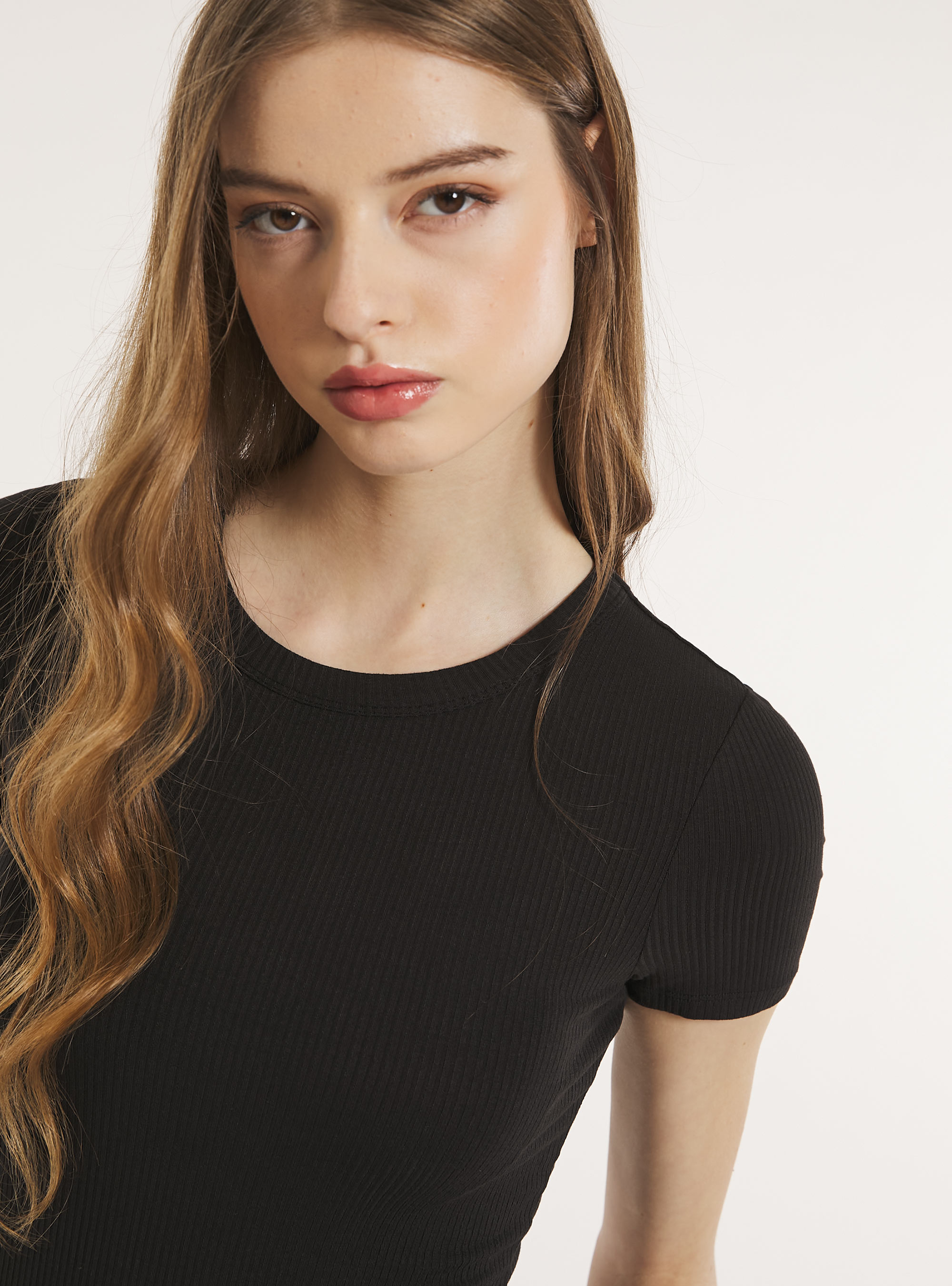 Gerippter Kurzarm-Body, BK1 BLACK