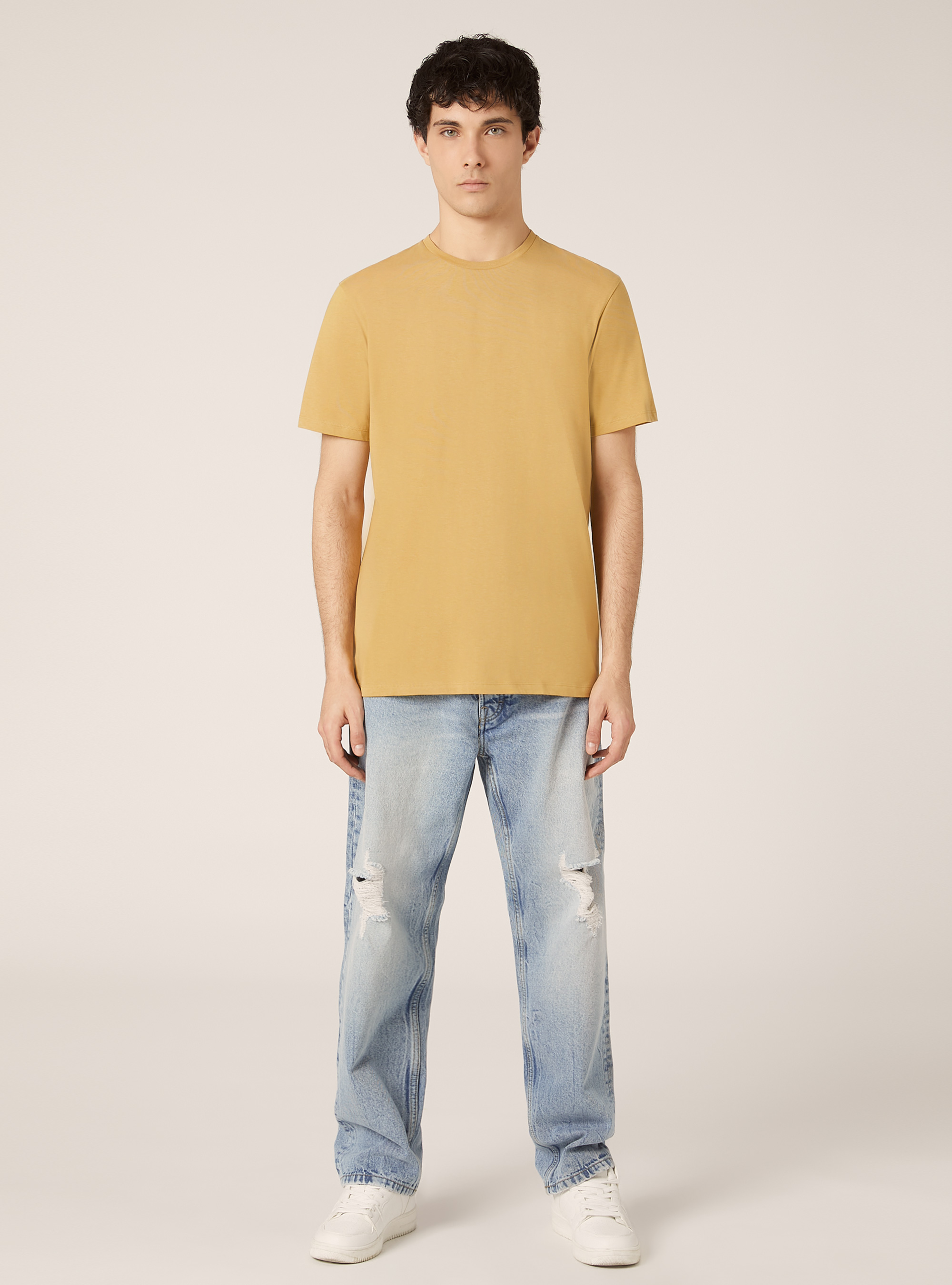 Cotton crew neck t-shirt, SE2 SENAPE MEDIUM