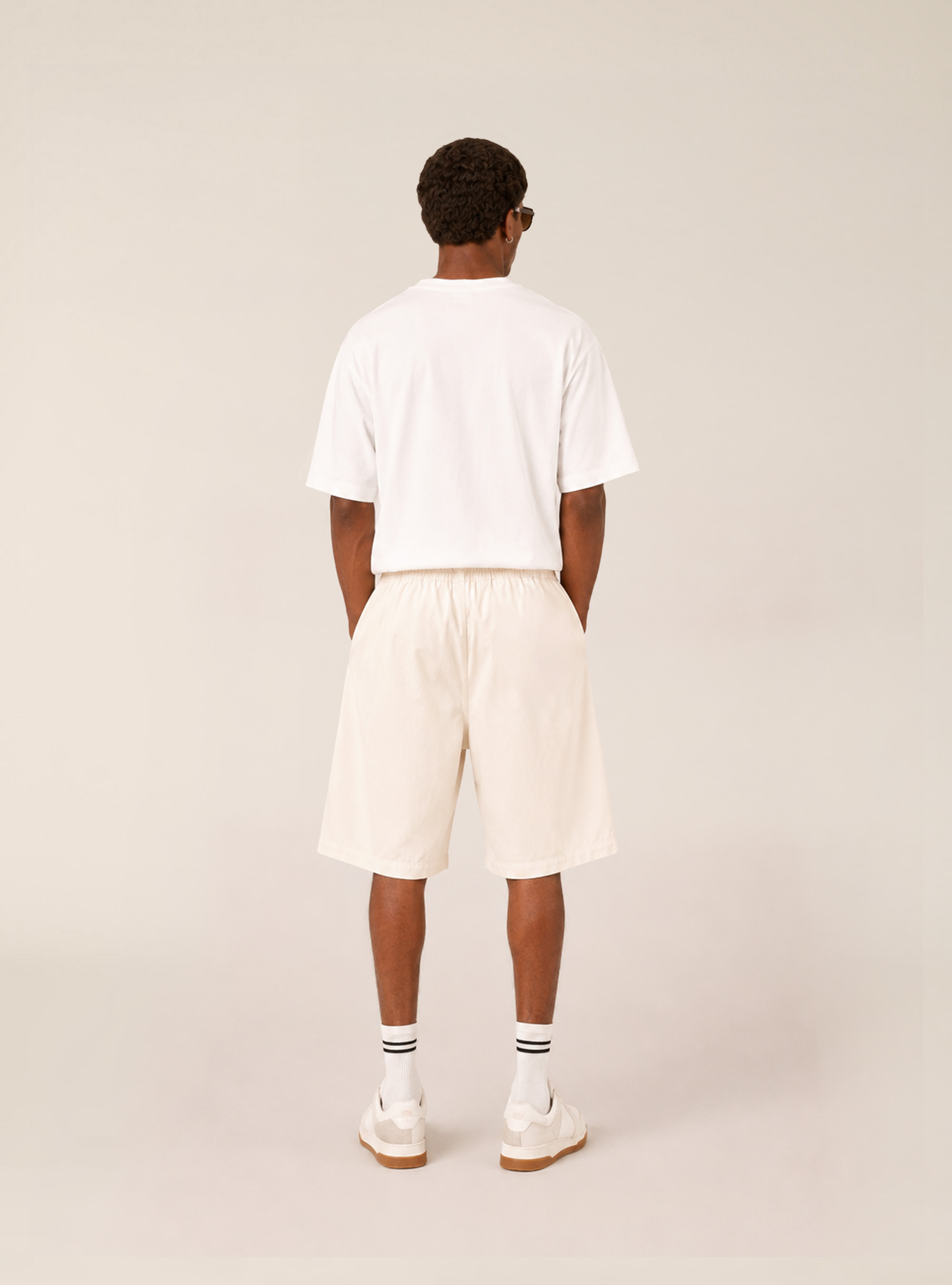 Bermuda baggy con pince misto cotone, CREMA CHIARO