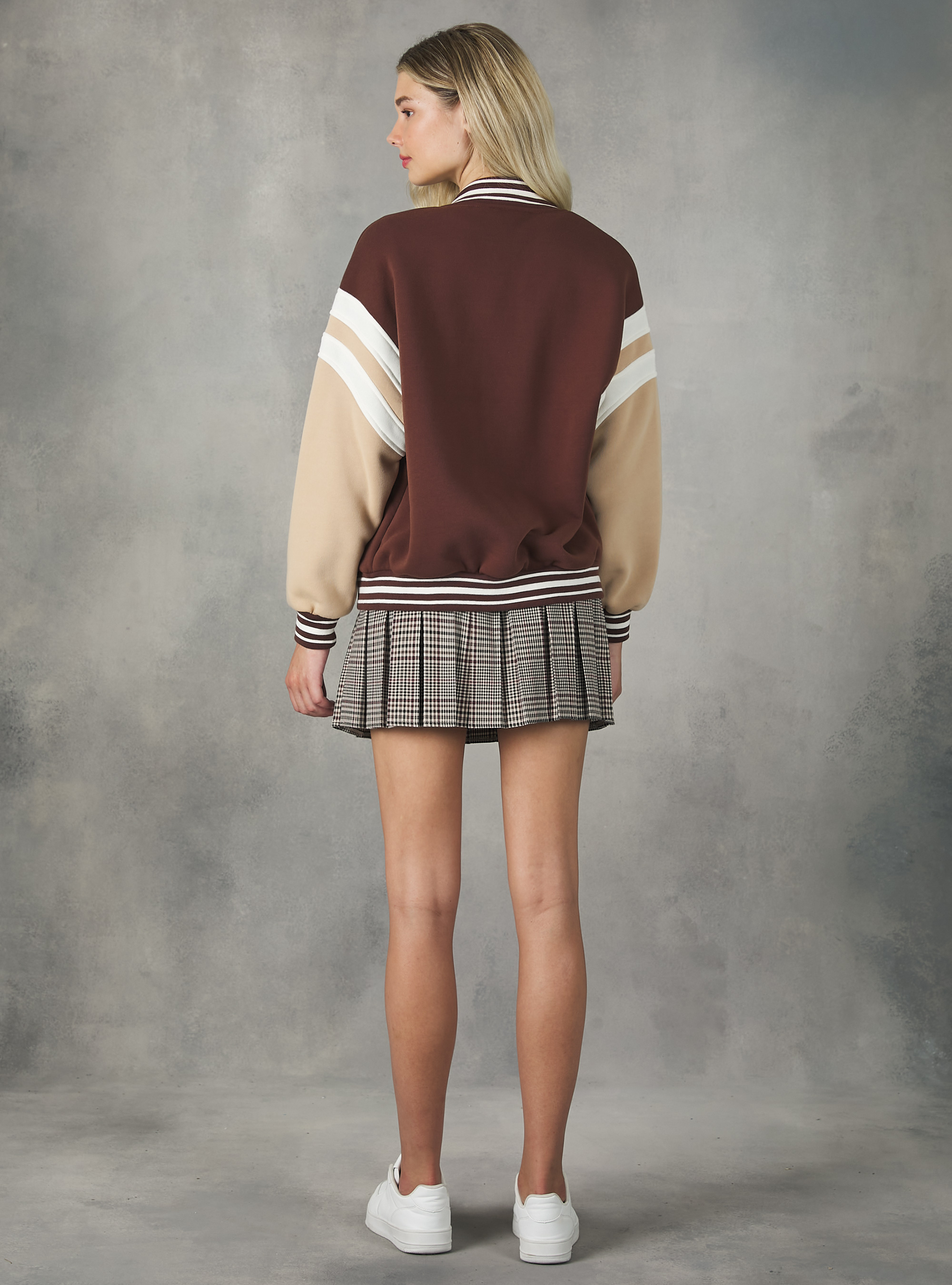 College Bomber Jacket with print, BR2 BROWN MEDIUM