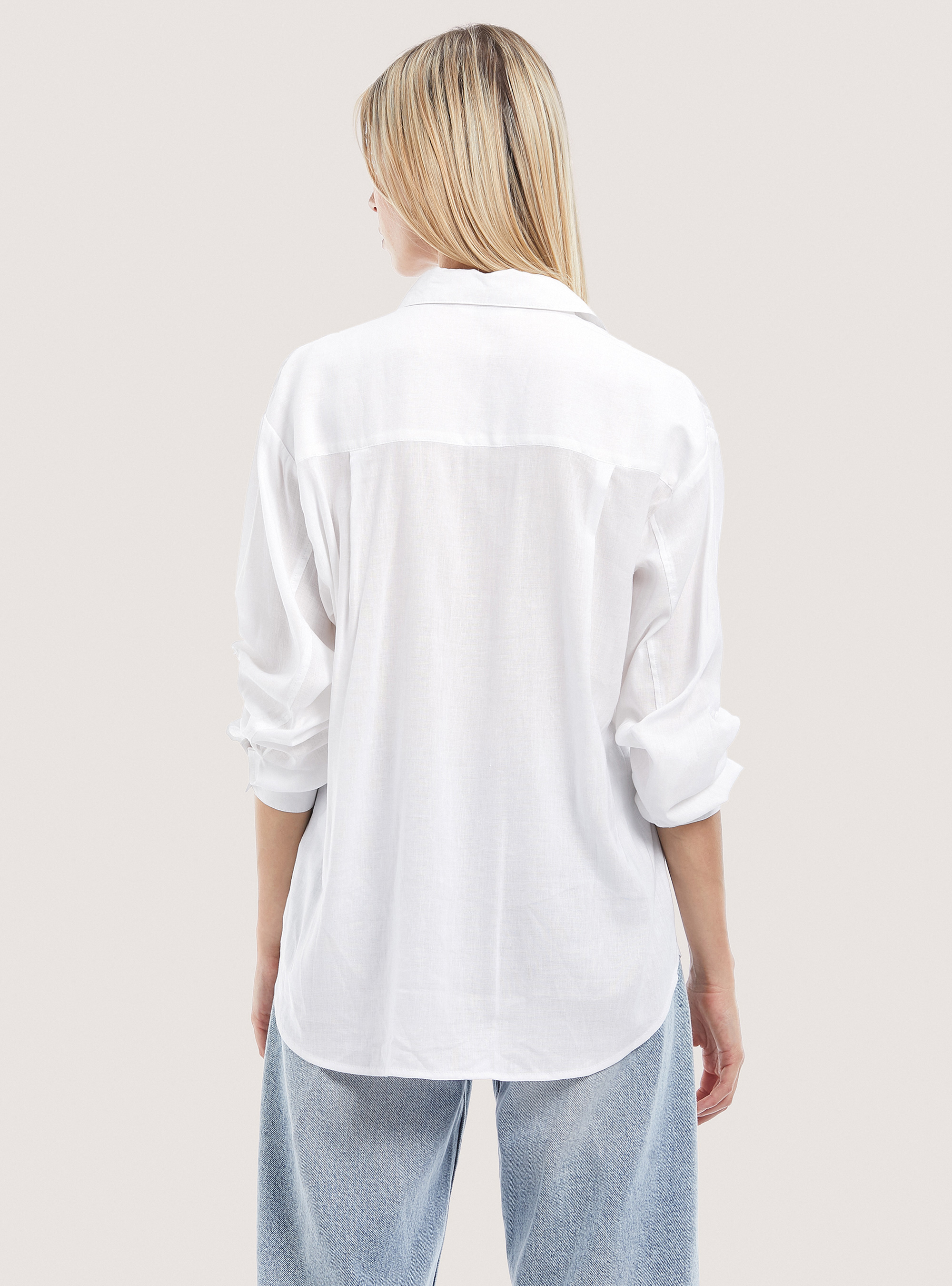 Camicia in misto lino comfort fit, BIANCO