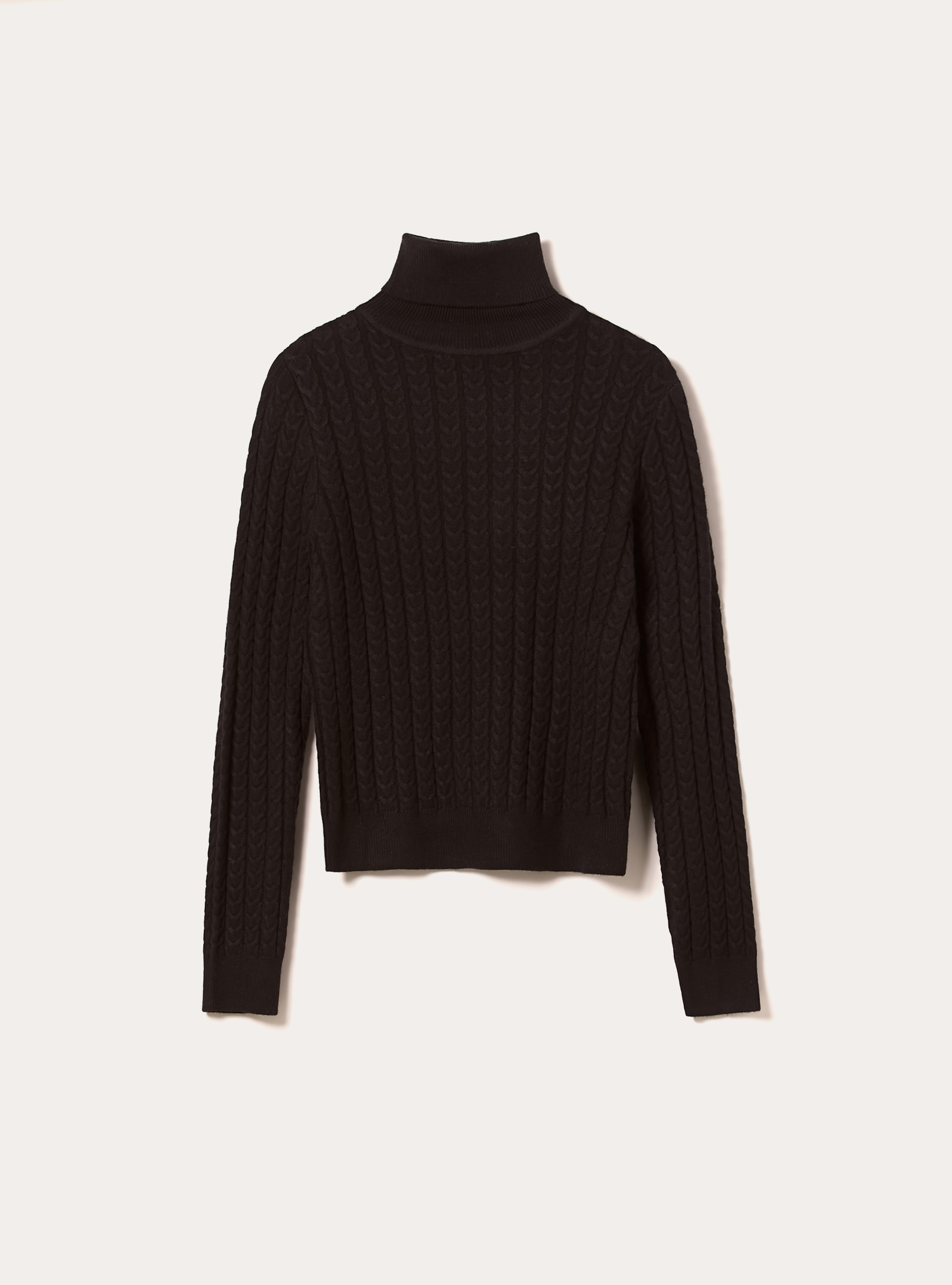 Maglia collo alto a trecce, BK1 BLACK