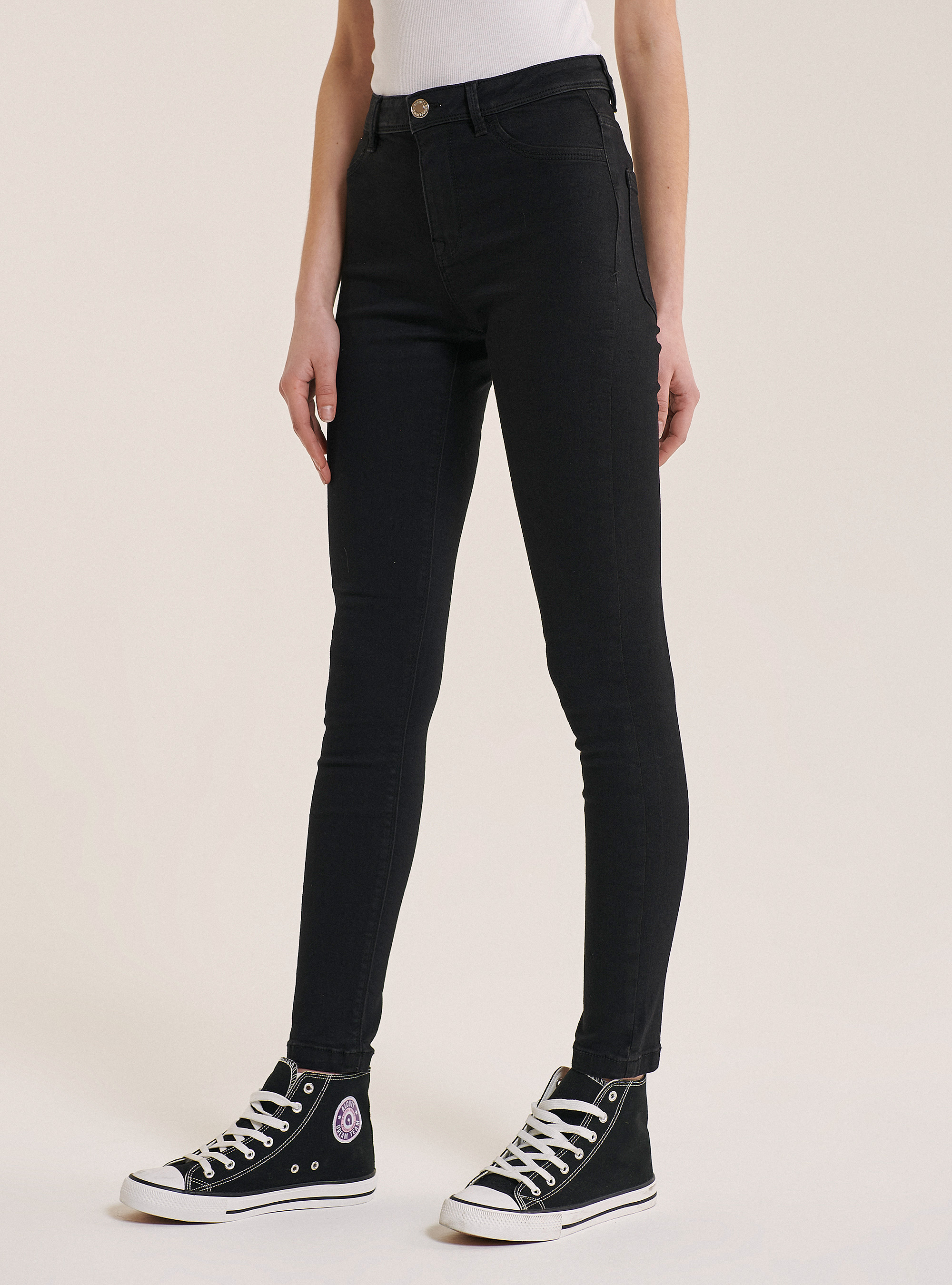 Super skinny high-waisted comfort fit jeans, BLACK
