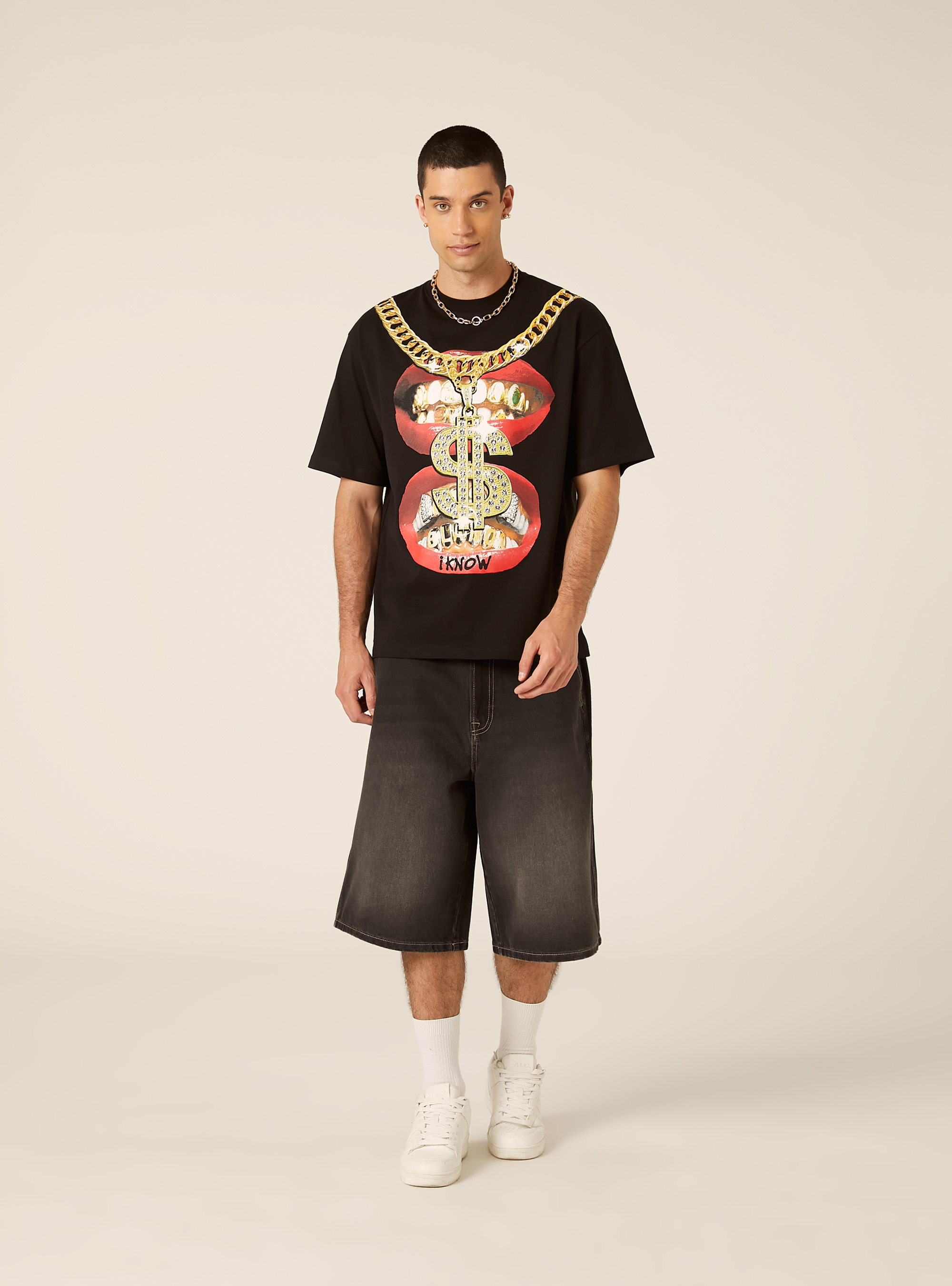 Printed Boxy Fit T-Shirt, BK1 BLACK