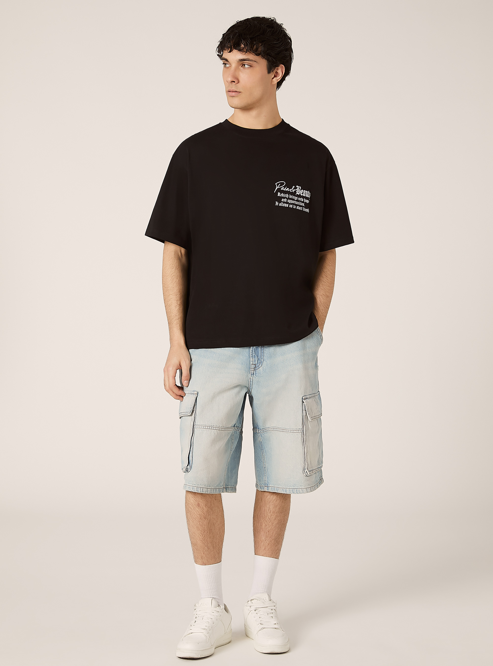 T-Shirt mit Boxy-Passform und POP STATEMENT-Aufdruck, BK1 BLACK