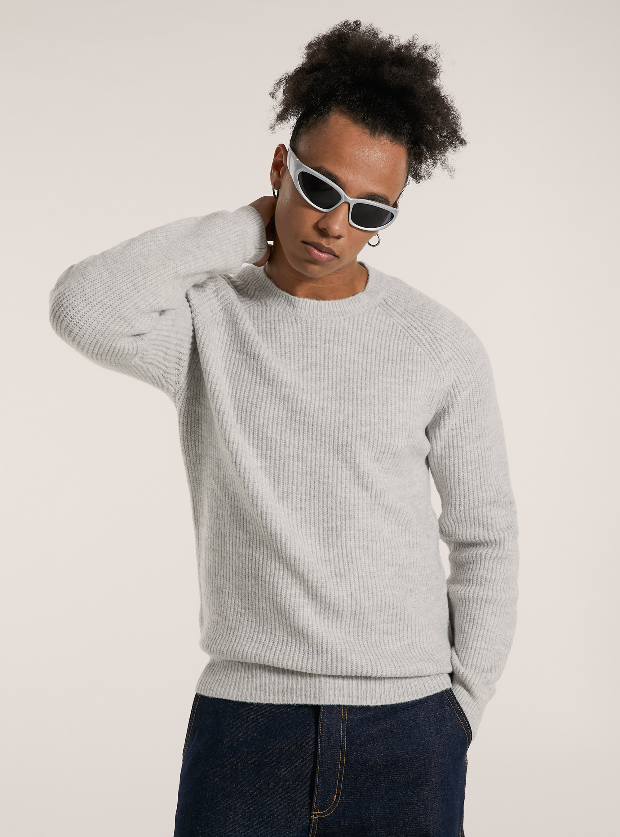 Jersey de canalé inglés en mezcla de lana, MGY2 GREY MEL MEDIUM