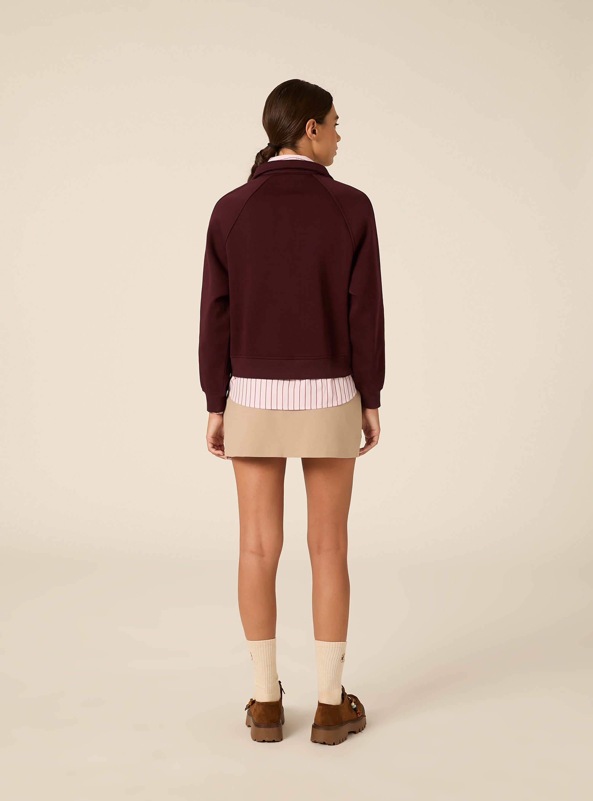 Felpa polo raglan con ricamo, BORDEAUX SCURO