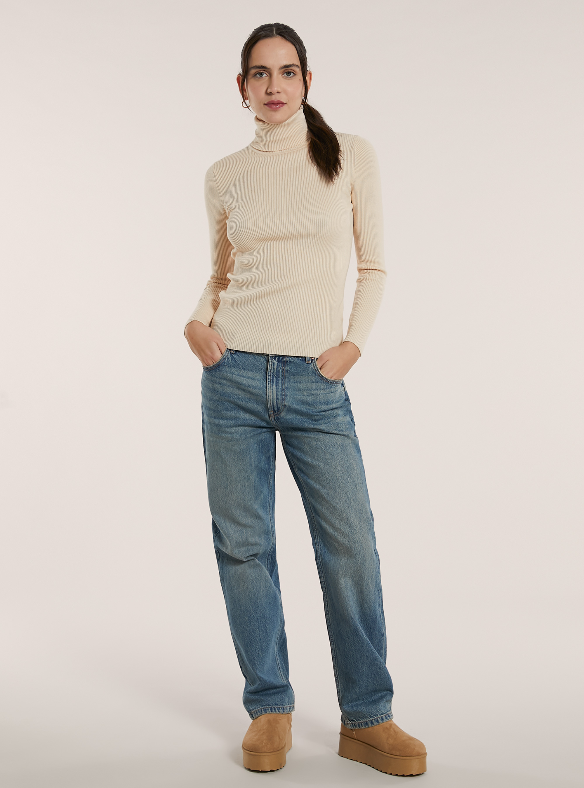 Maglia a collo alto a coste, CR2 CREAM MEDIUM