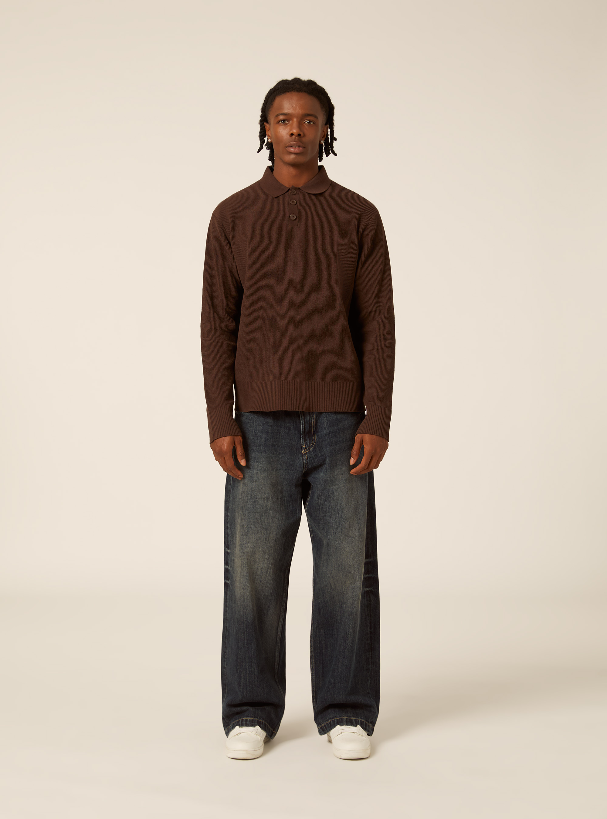 Polo in maglia chenille, MARRONE SCURO