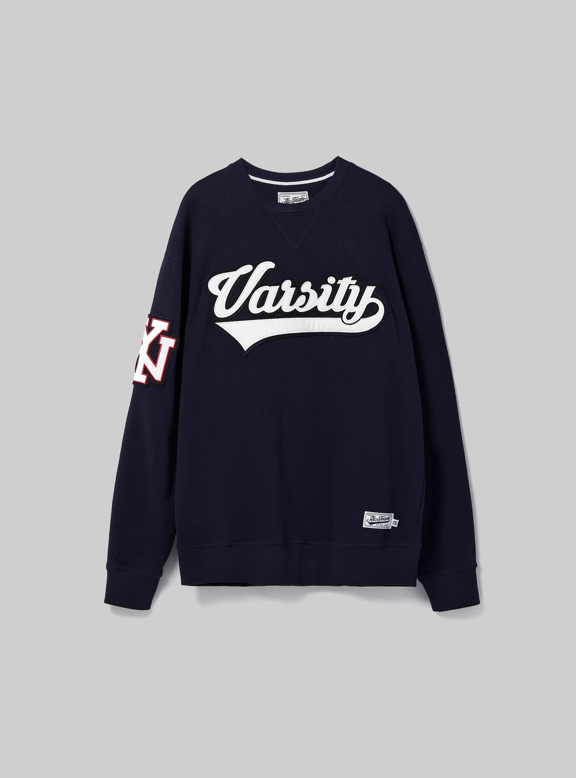 Round-neck college sweatshirt with cotton patch, C2306 BLU