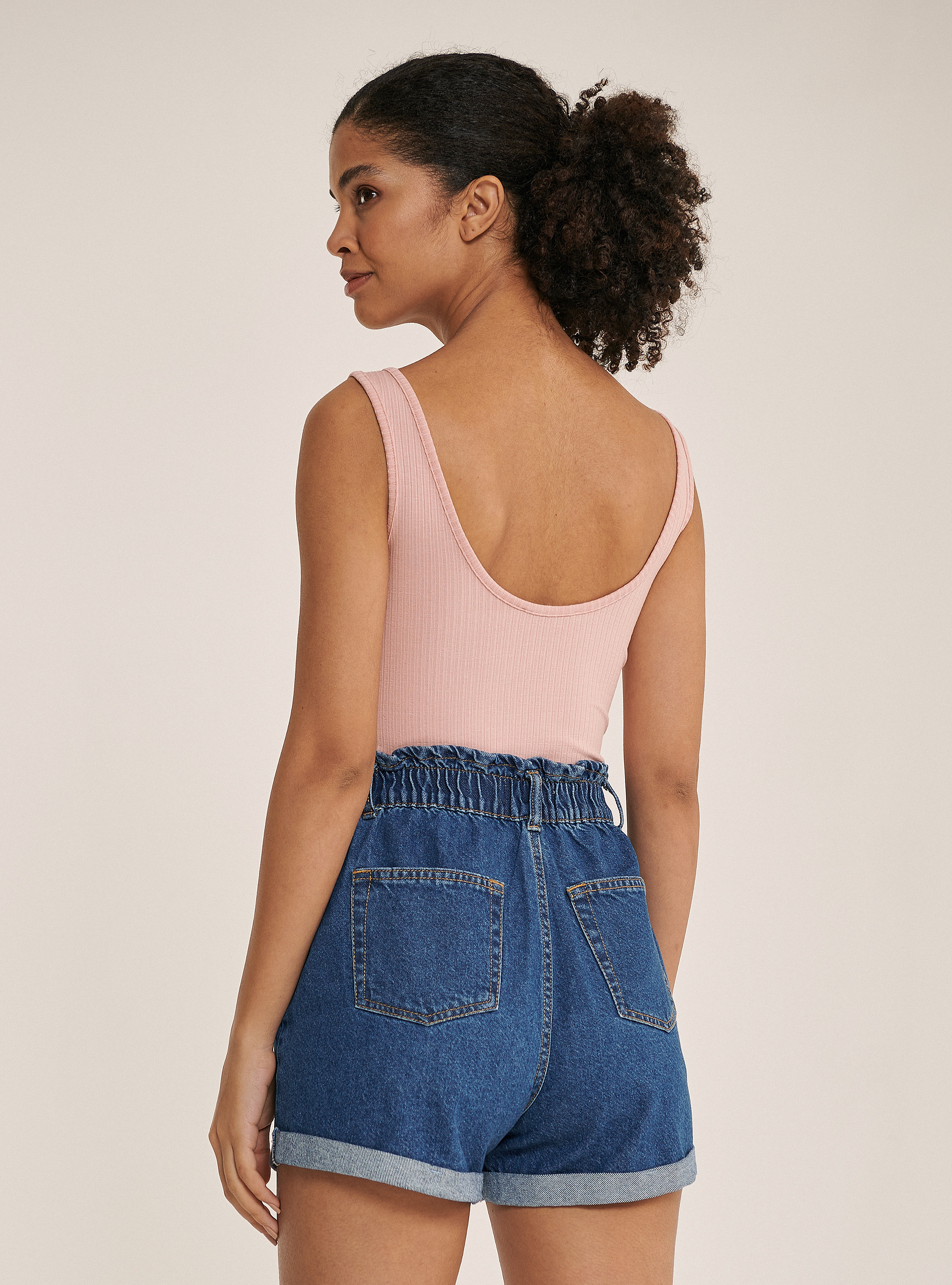 Body con acanalado básico de algodón, ROSA