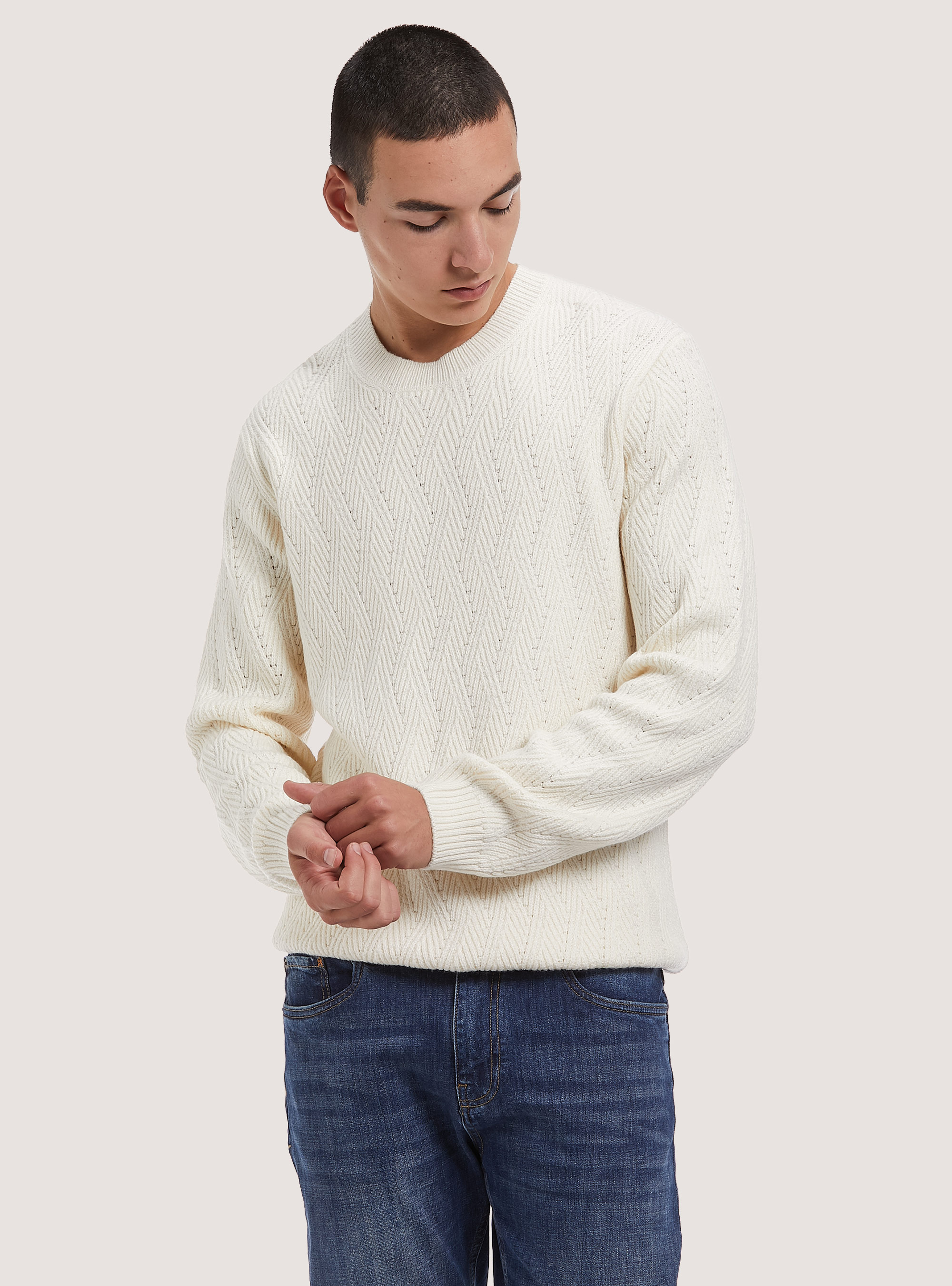 Soft pullover with geometric texture, WH2 WHITE