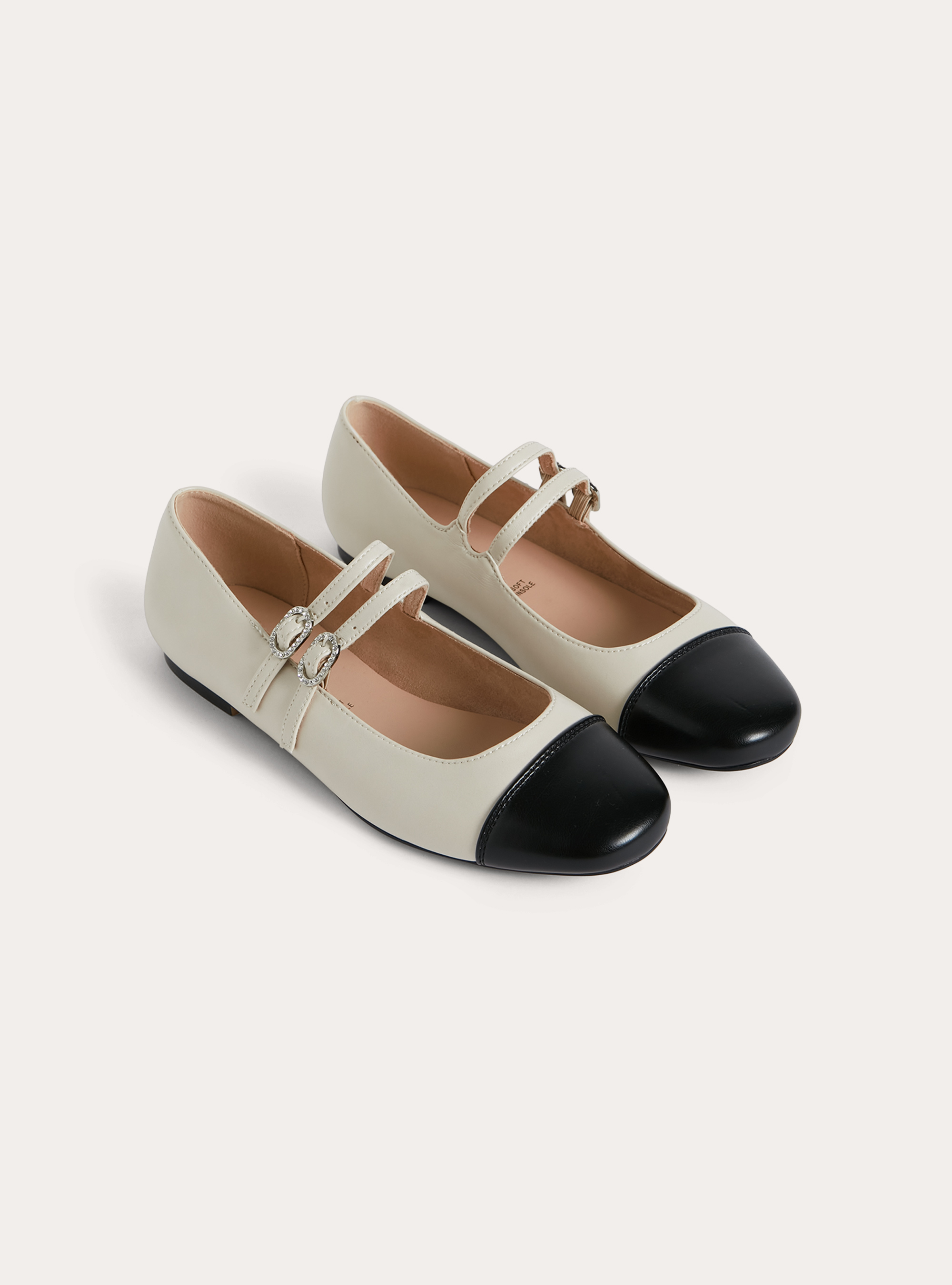 Ballerine bicolore con cinturino, WH1 OFF WHITE