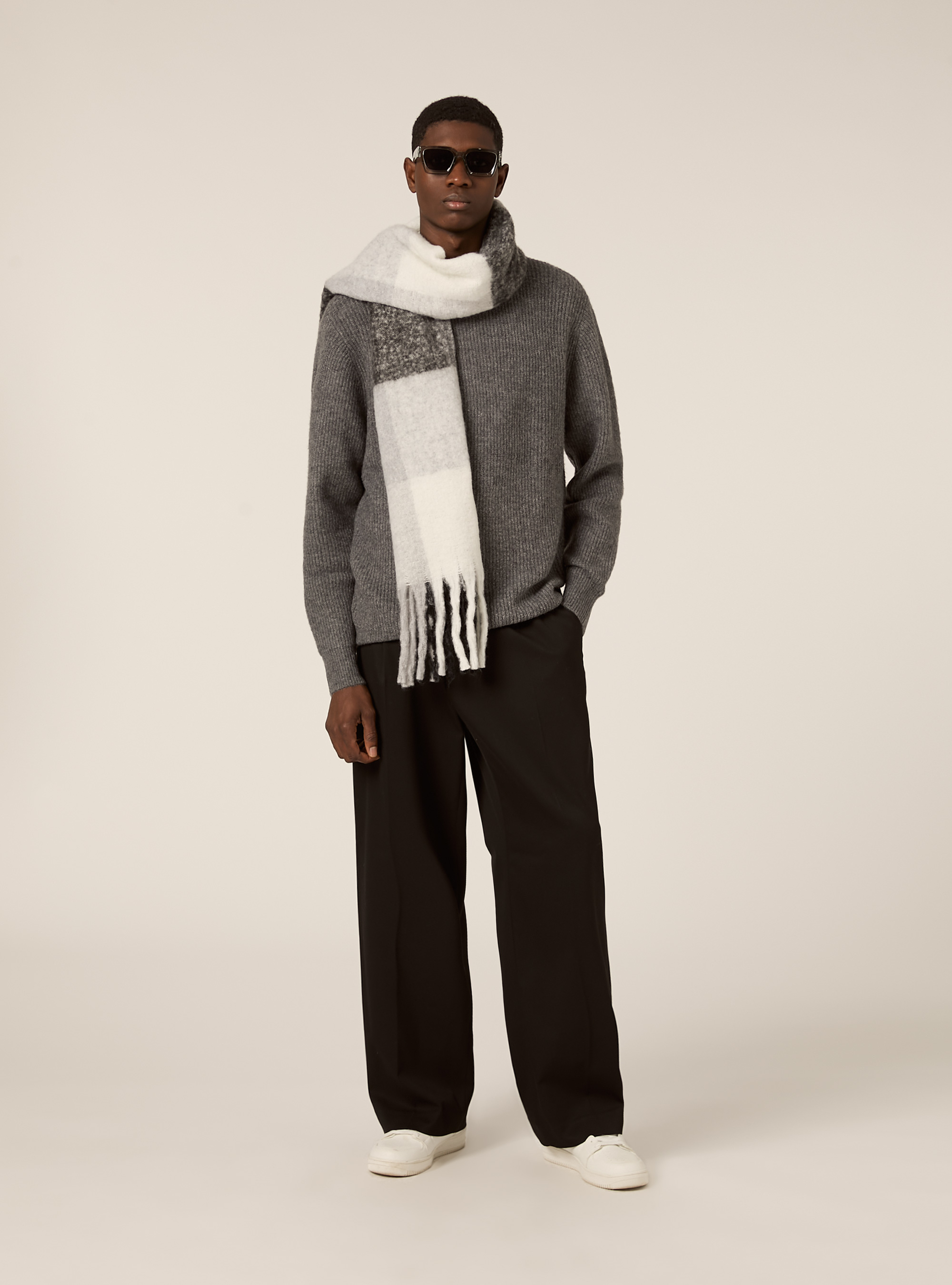 English ribbed crew neck jumper, MGY1 GREY MEL DARK