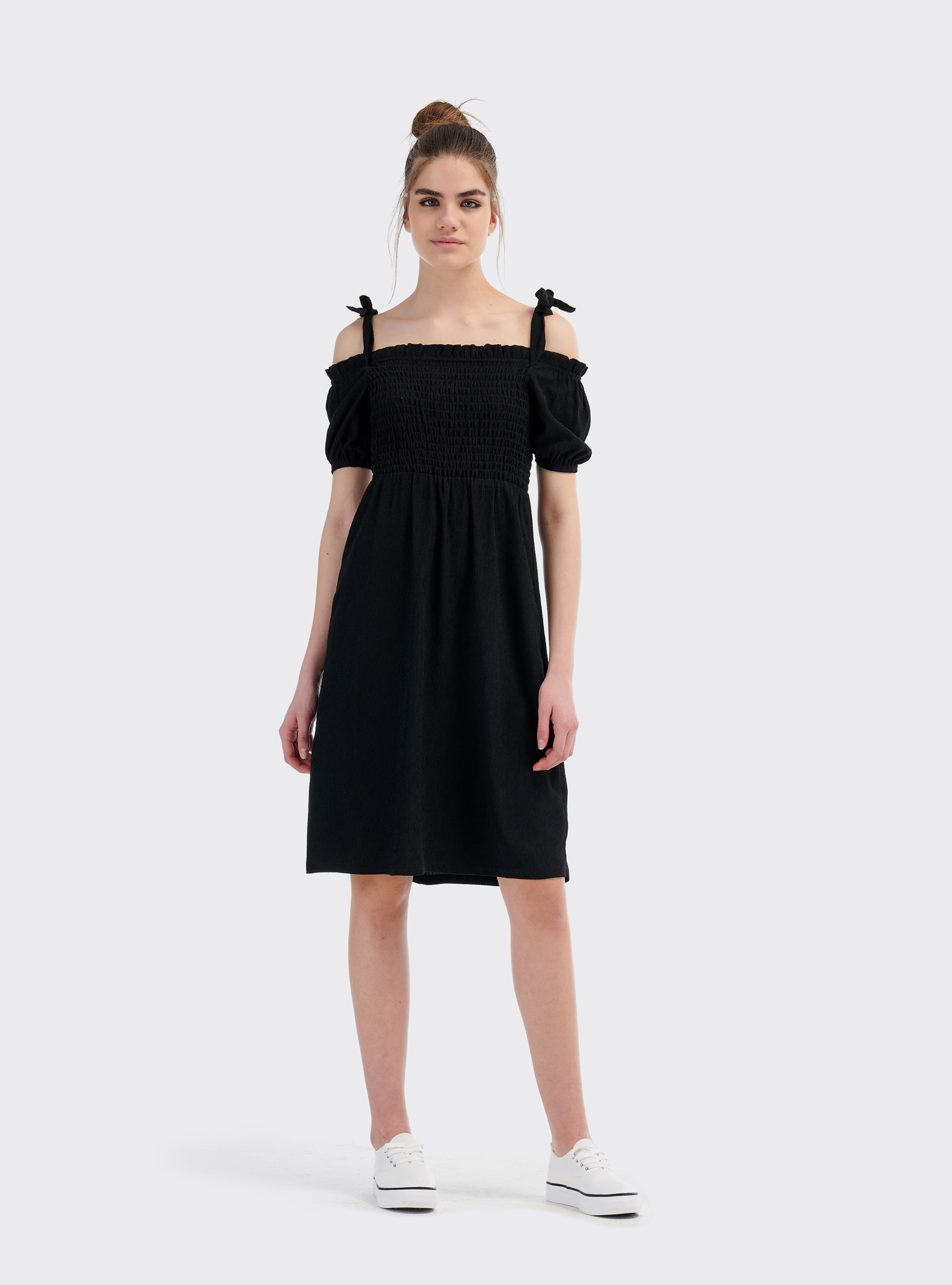 Robe midi épaules nues, C101 BLACK