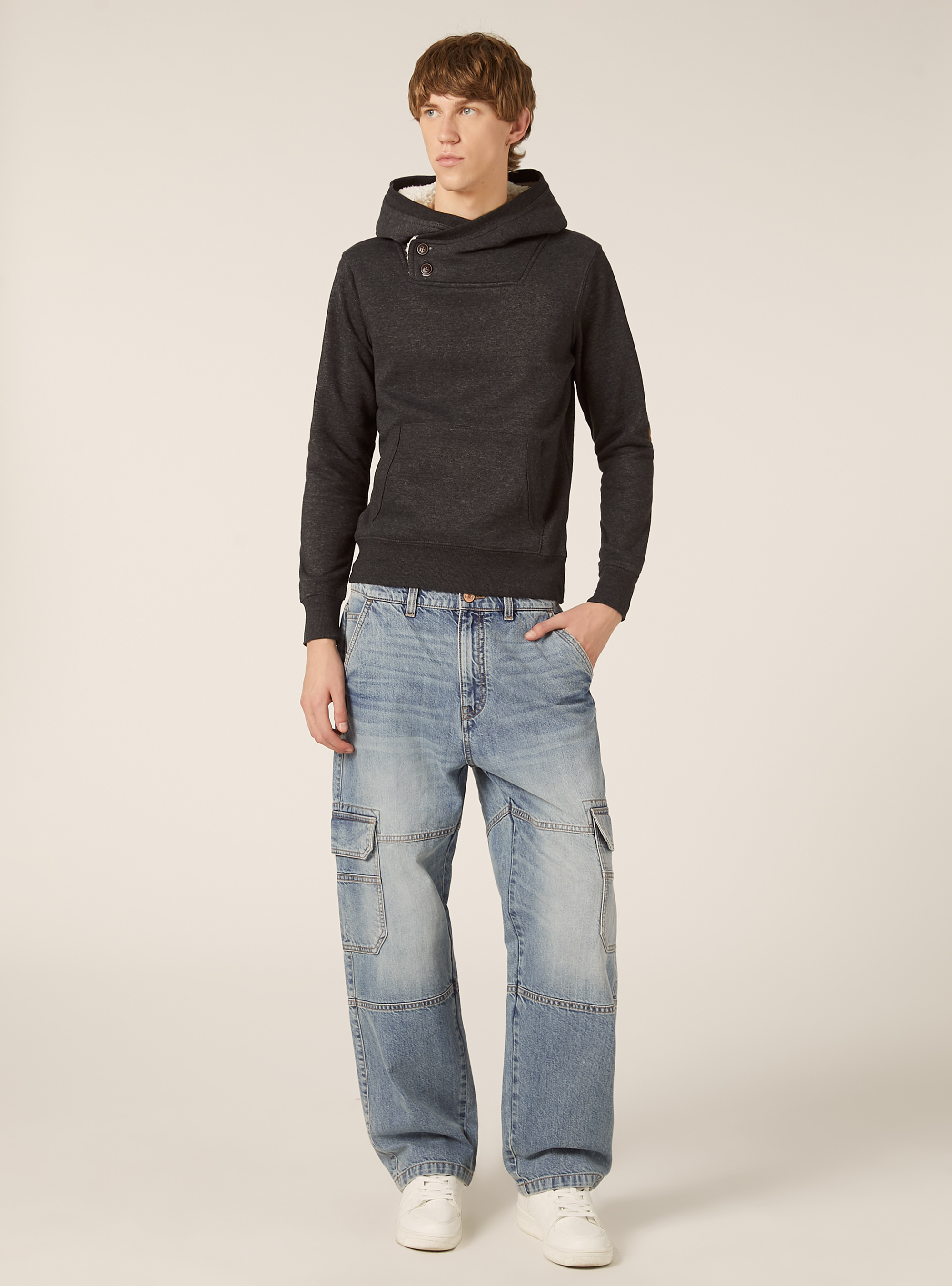 Faux fur hoodie, GY1 GREY DARK