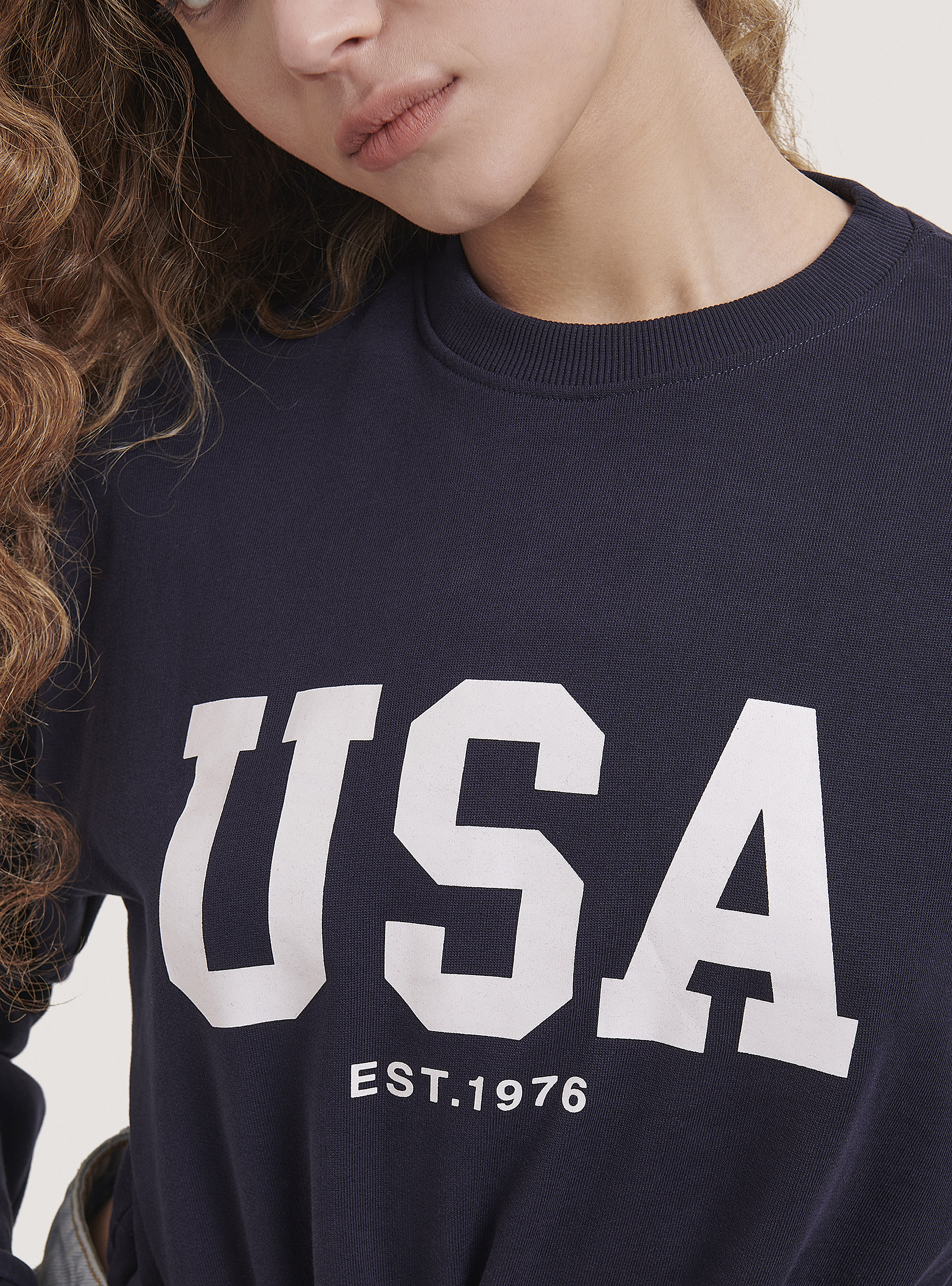 Sudadera con estampado y cordones, C2306 BLU