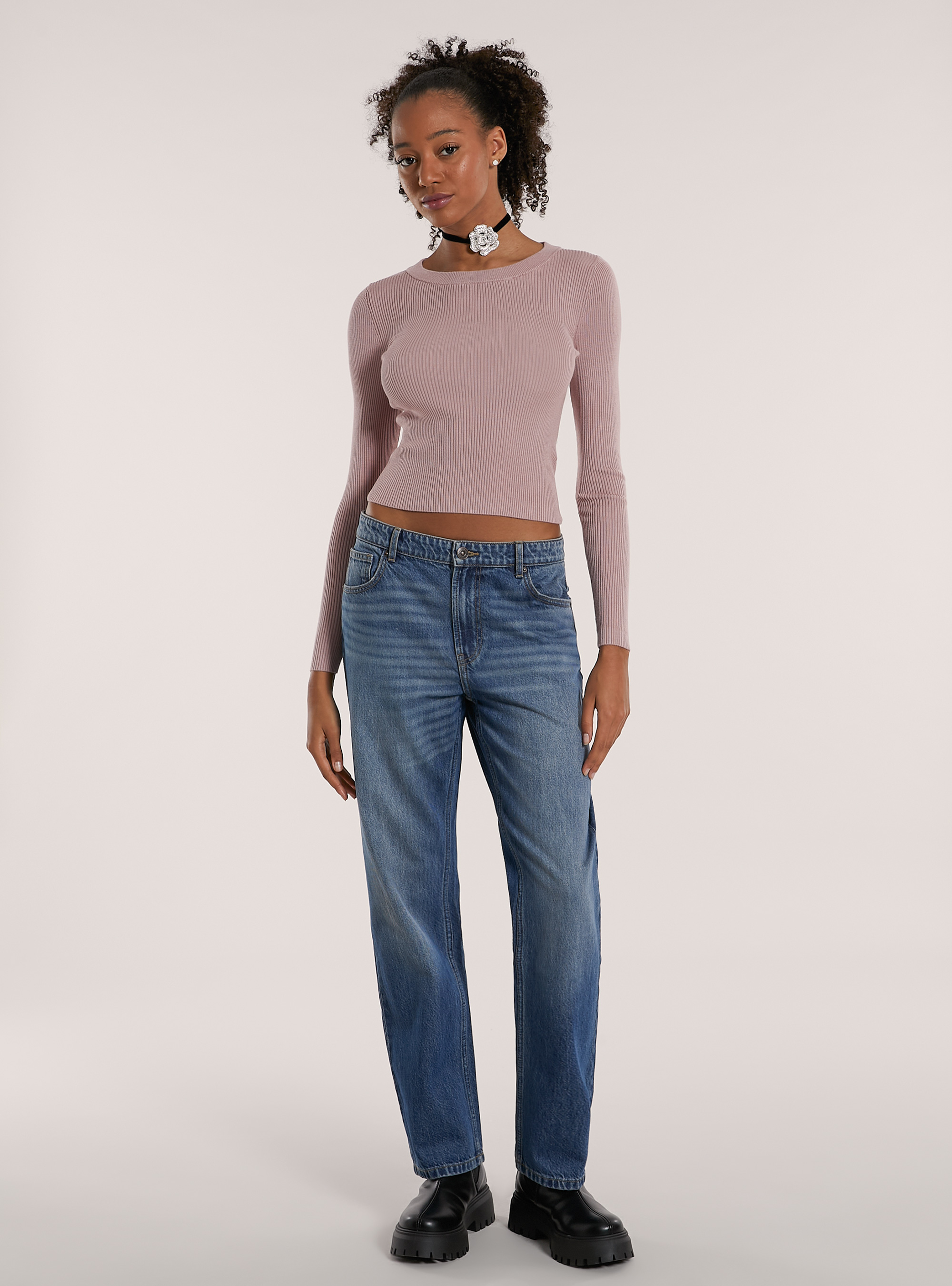 Maglia girocollo a coste, PK2 PINK MEDIUM