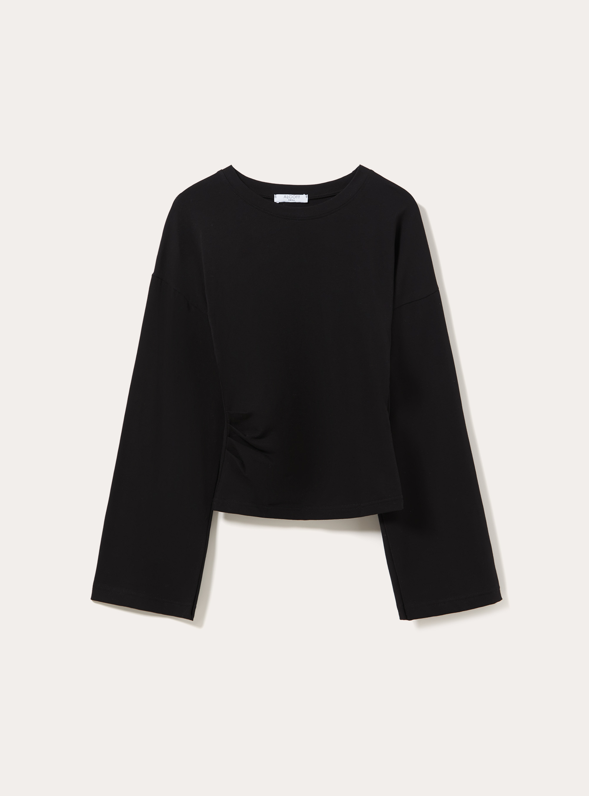 Flare sleeve top with side ruched detailing, BK1 BLACK