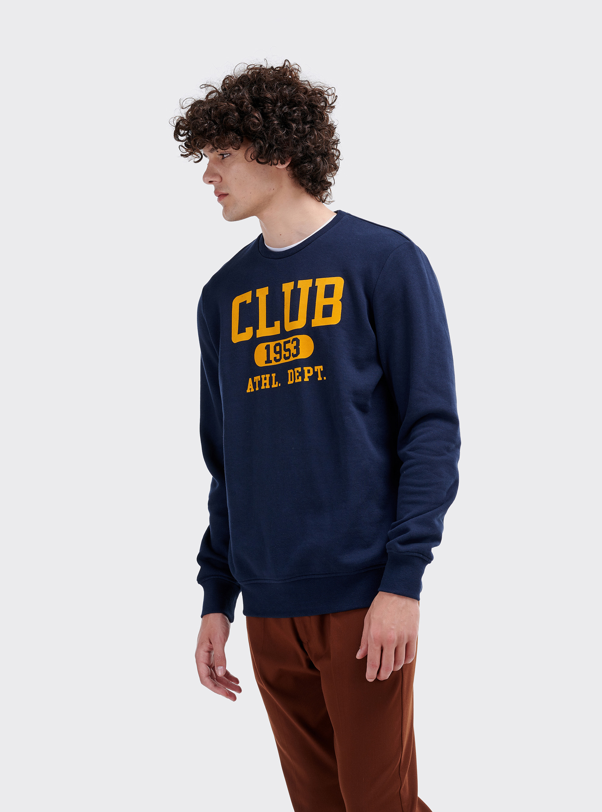 Sweat-shirt à col rond avec impression college, C2254 BLUE