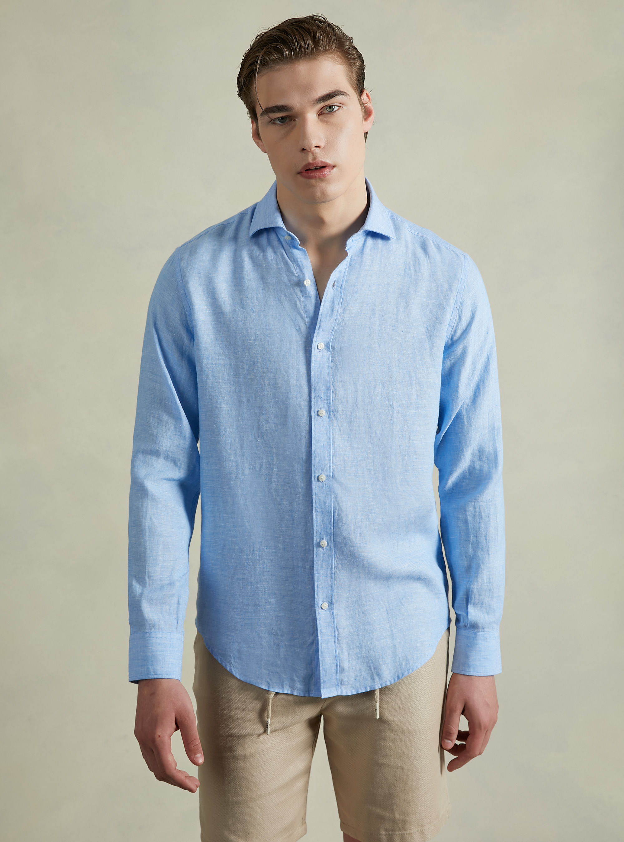 Long-sleeved pure linen shirt, AZ3 AZURE LIGHT