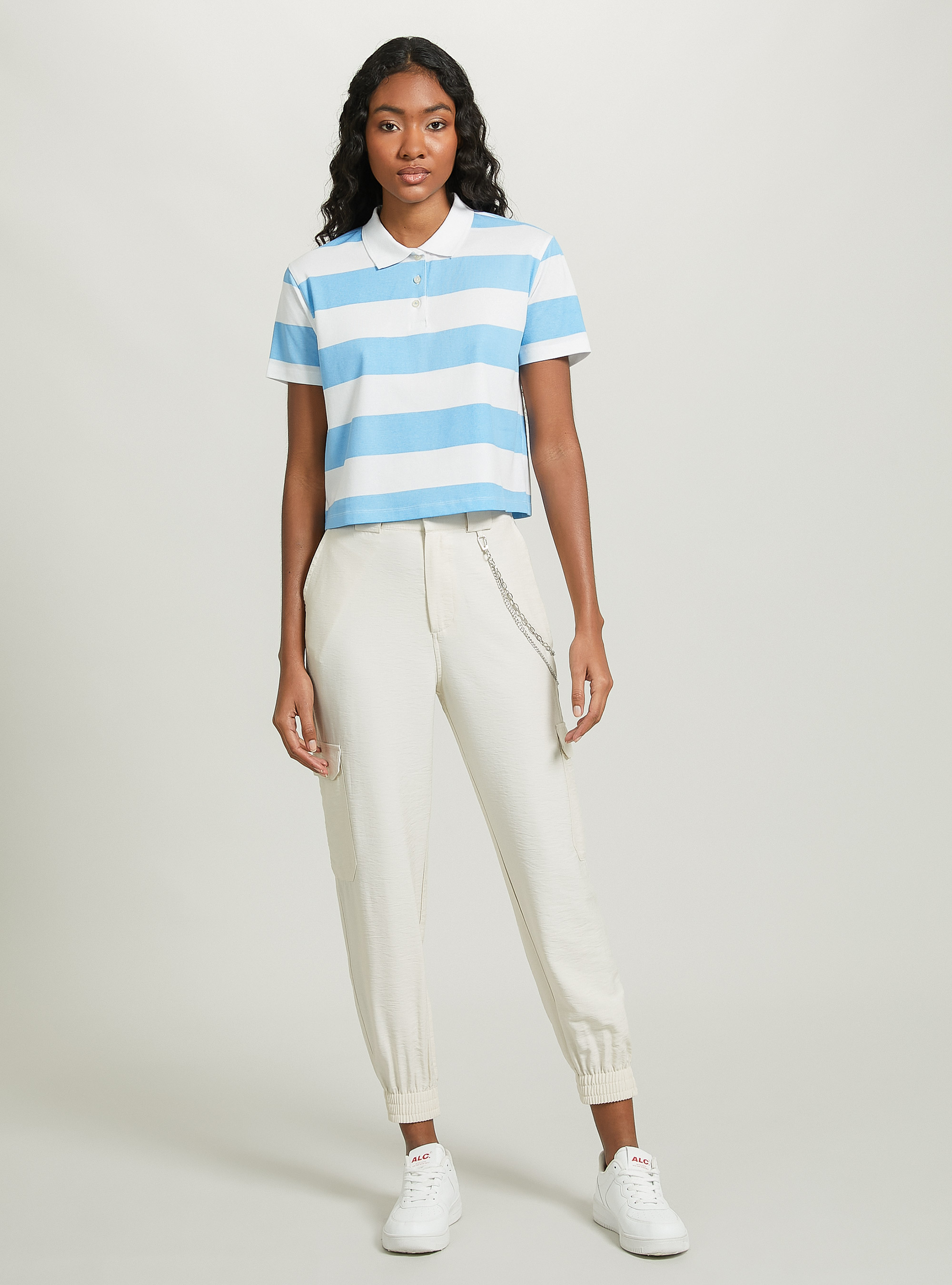 Polo &agrave; rayures, coupe courte, C177 AZZURRE