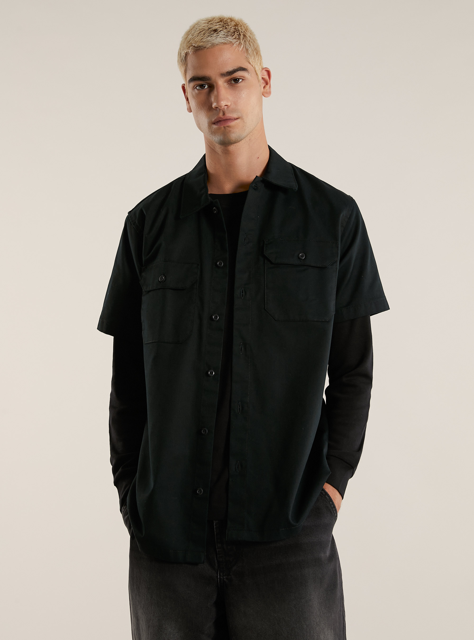 Twill shirt with large pockets, BK1 BLACK
