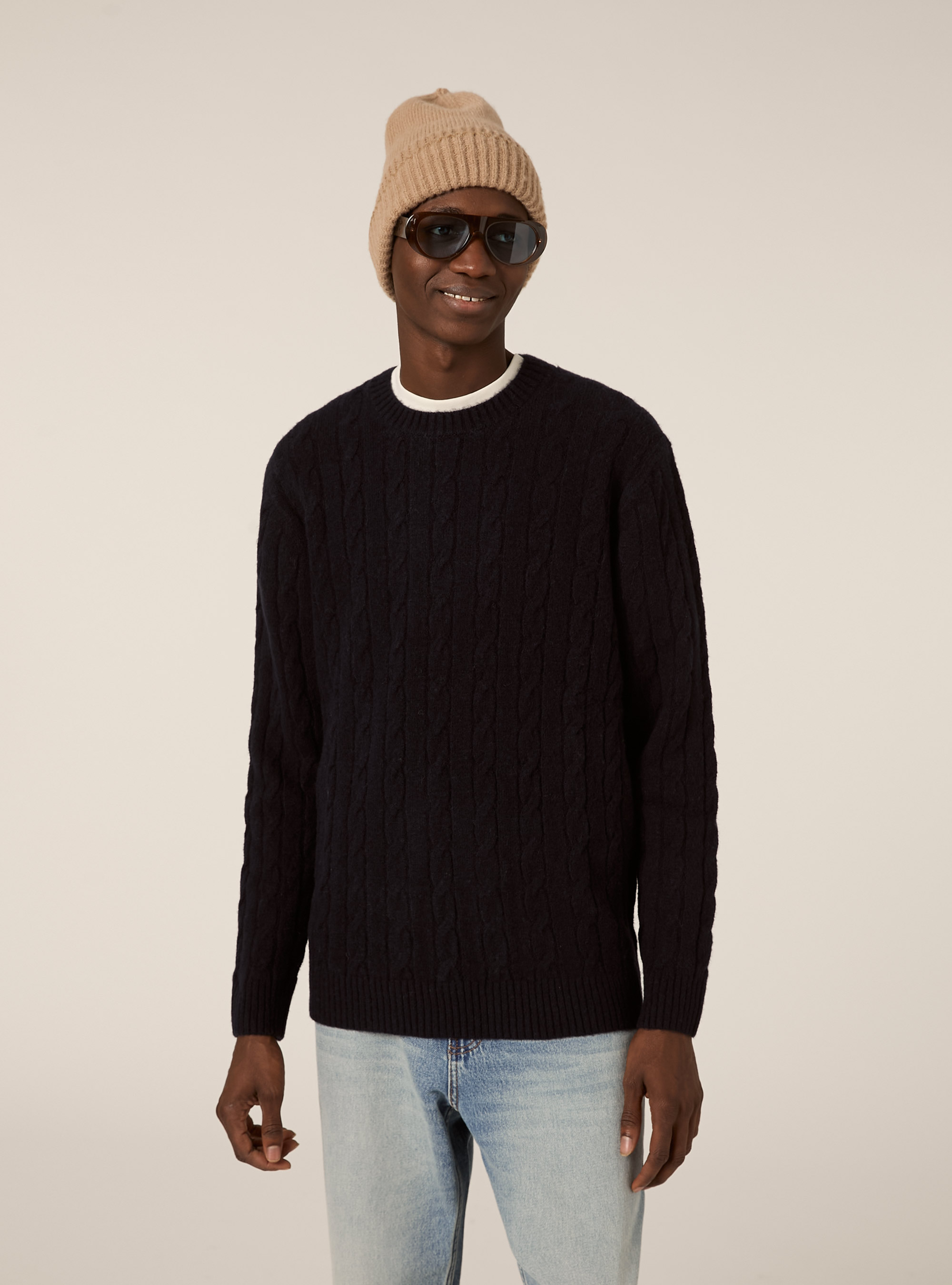 Maglione girocollo cable, NA1 NAVY DARK