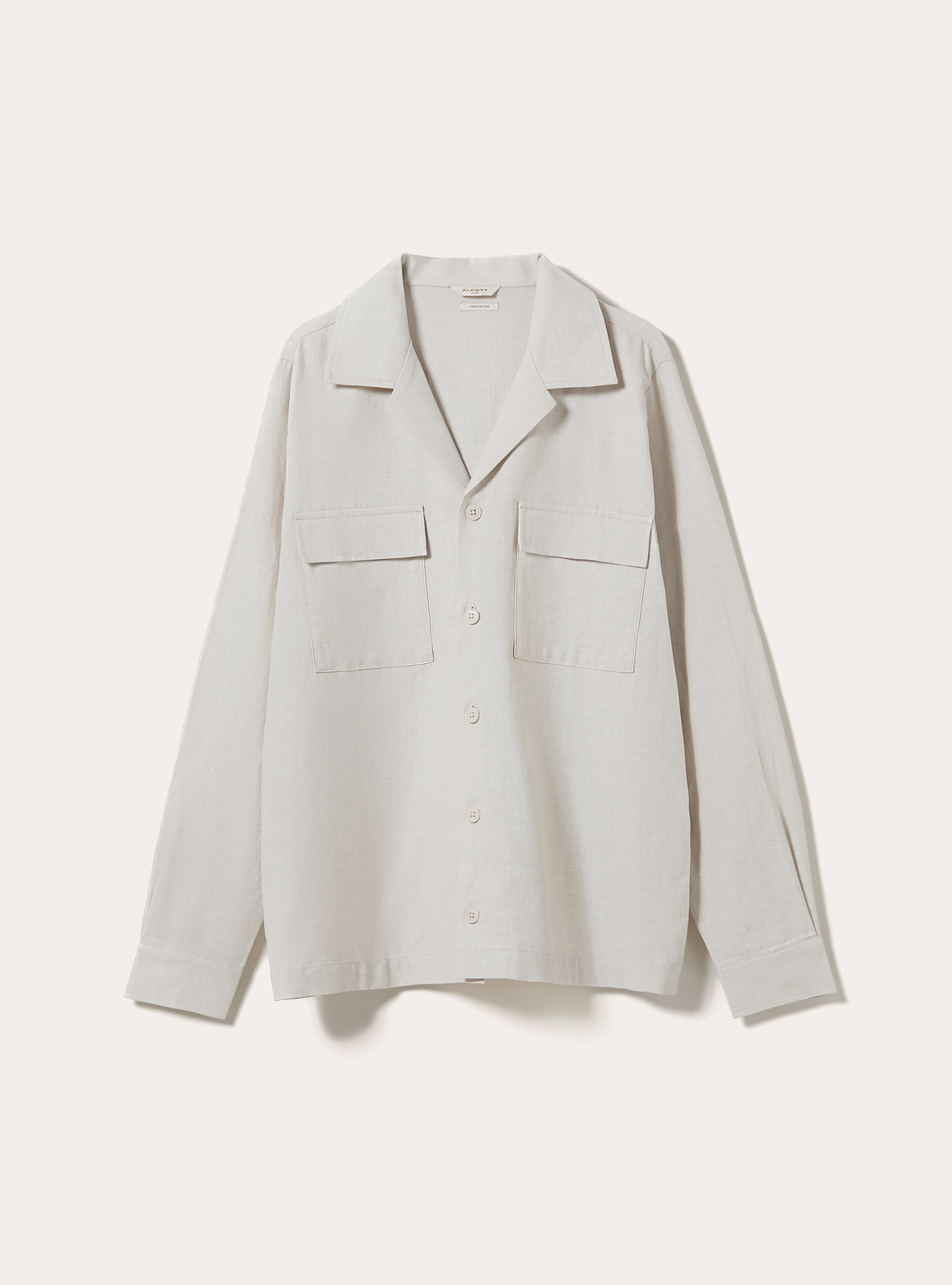 Linen Blend Utility Shirt with Flap Pockets, MBG2 BEIGE MEL MED