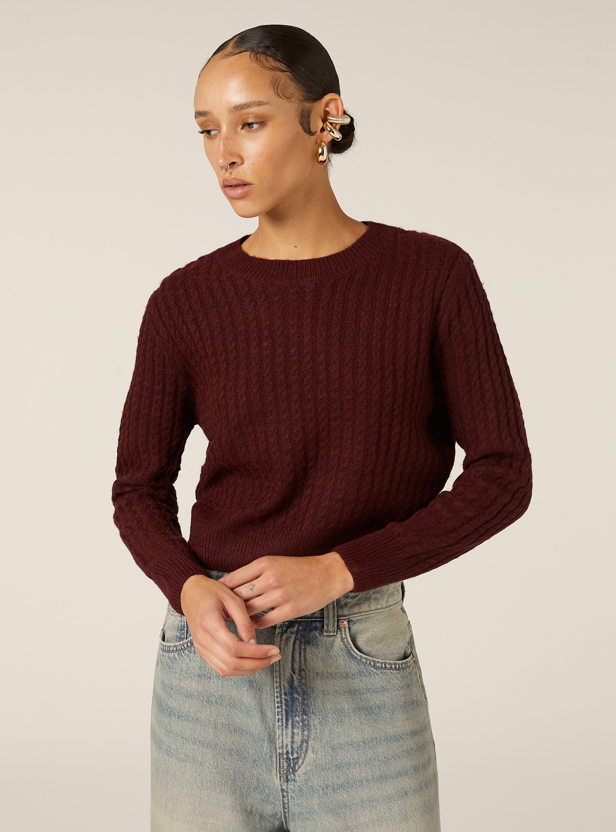 Maglia a trecce, BO2 BORDEAUX MEDIUM