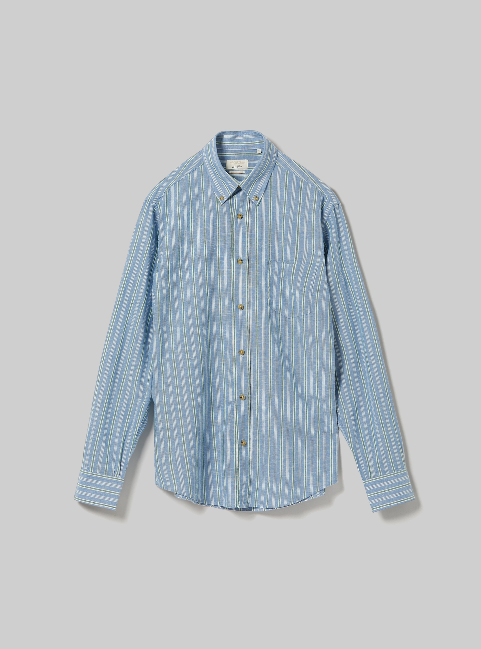 Striped linen blend shirt, AZURE