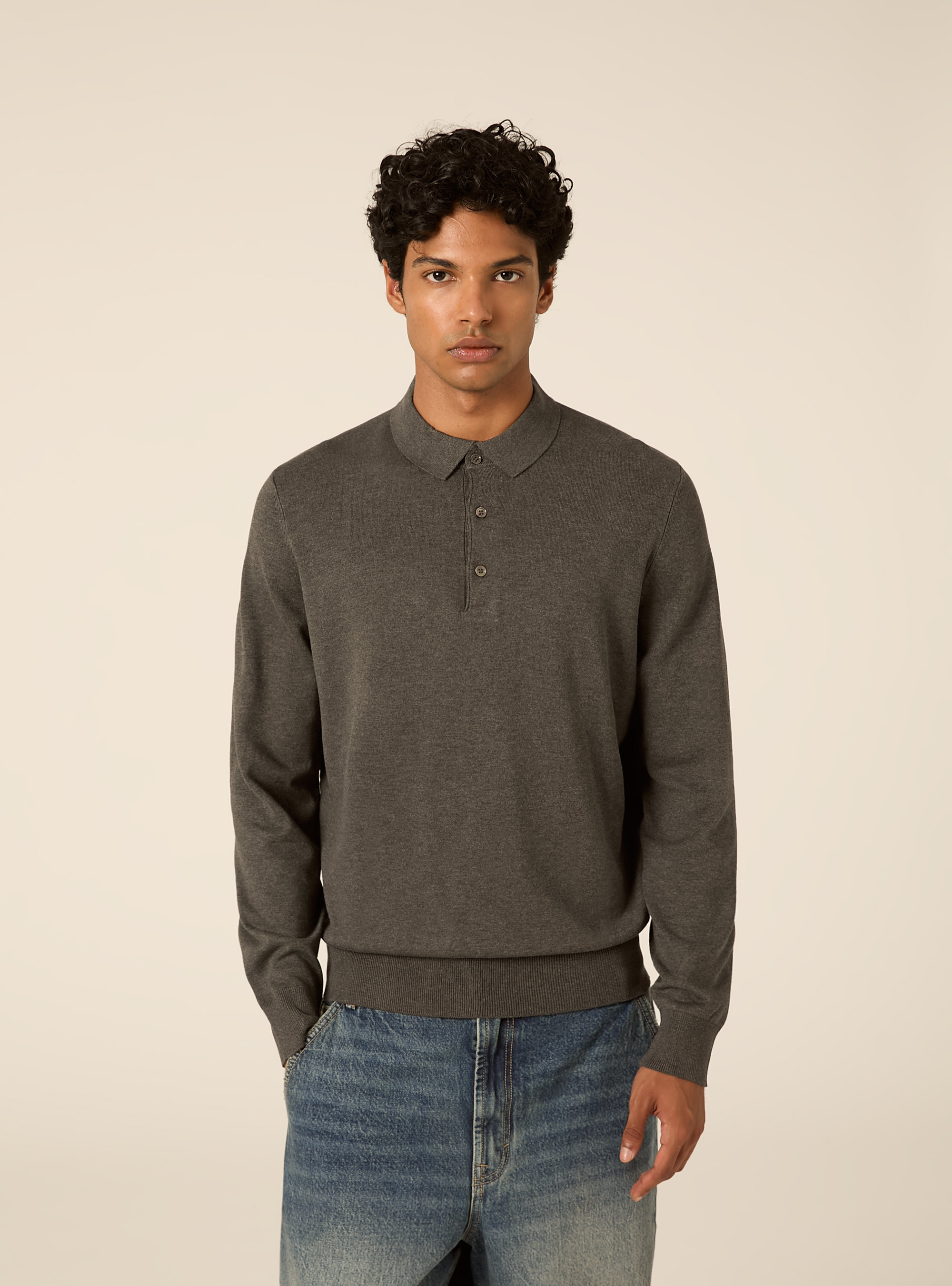 Polo in maglia  in viscosa, MGY1 GREY MEL DARK