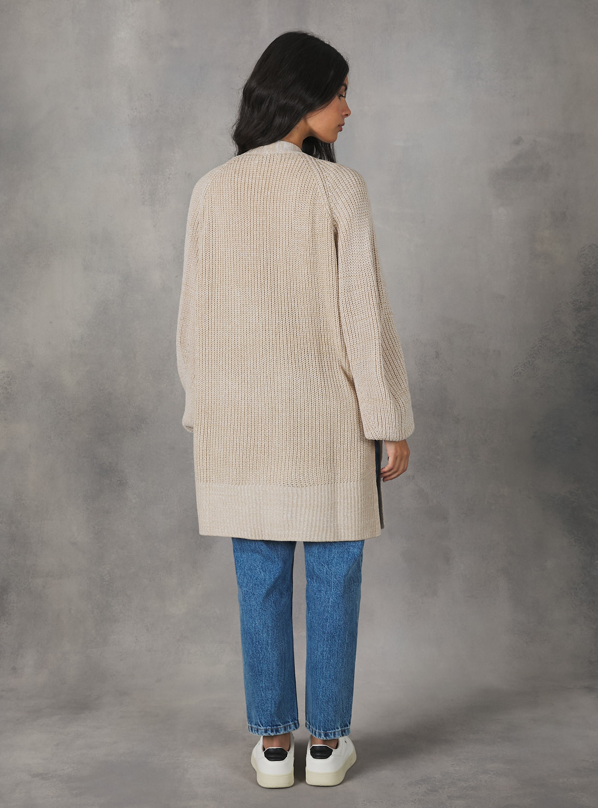 Cardigan lungo con tasche, C0577 SAND