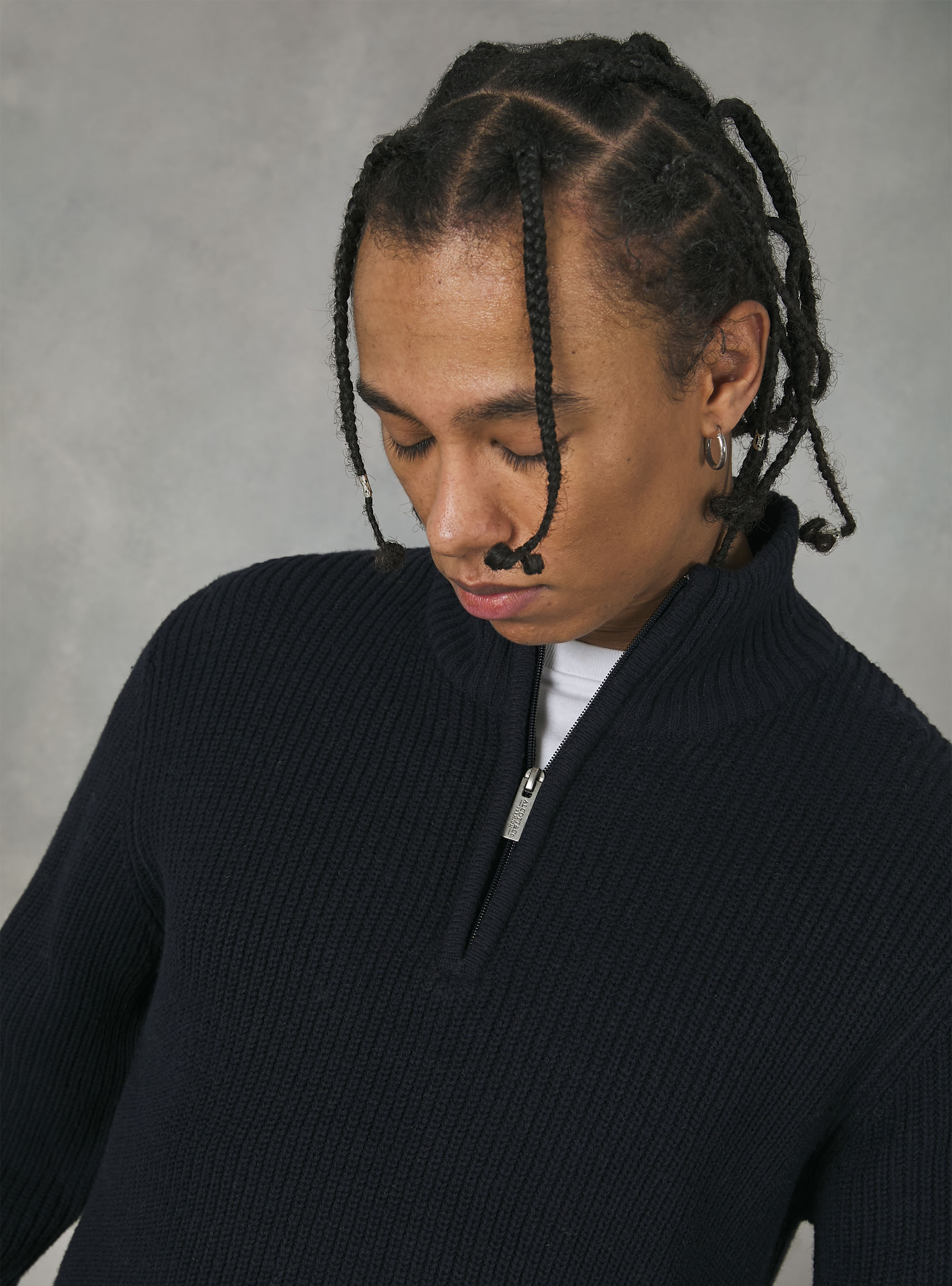 High neck pullover with half zip, NA1 NAVY DARK