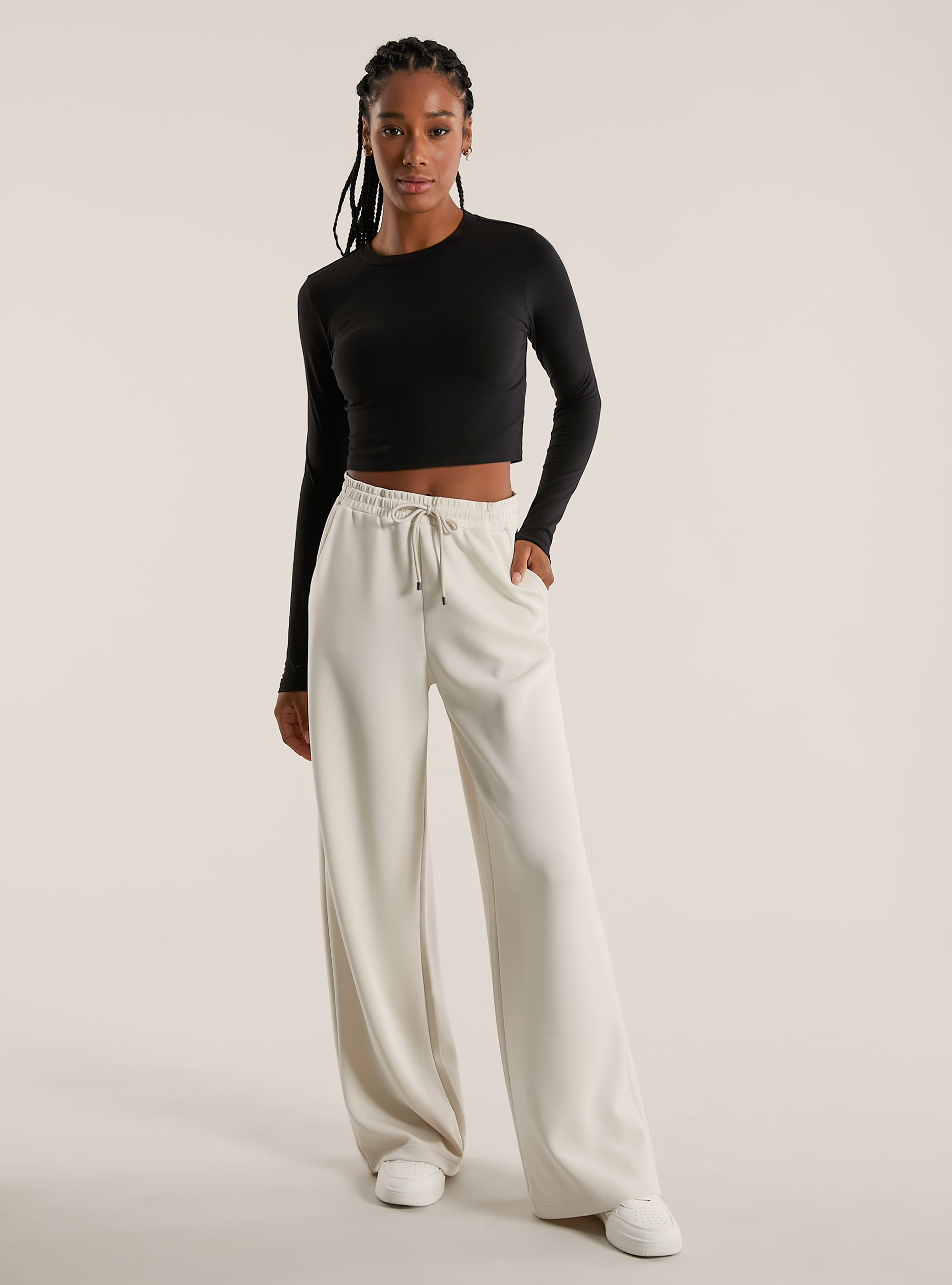 Wide leg trousers in soft scuba, BG3 BEIGE LIGHT