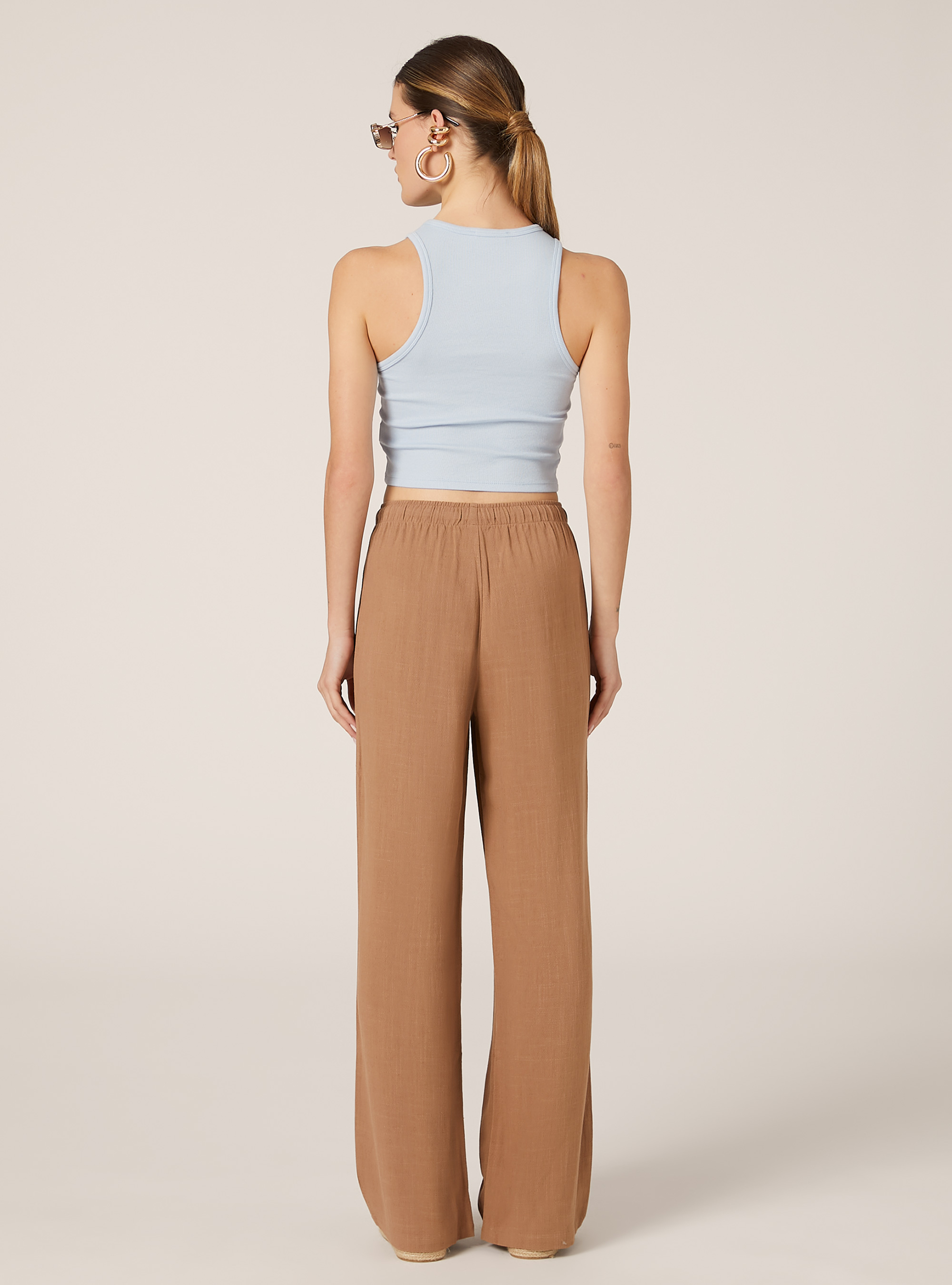 Linen blend palazzo trousers, TB2 TOBACCO MEDIUM