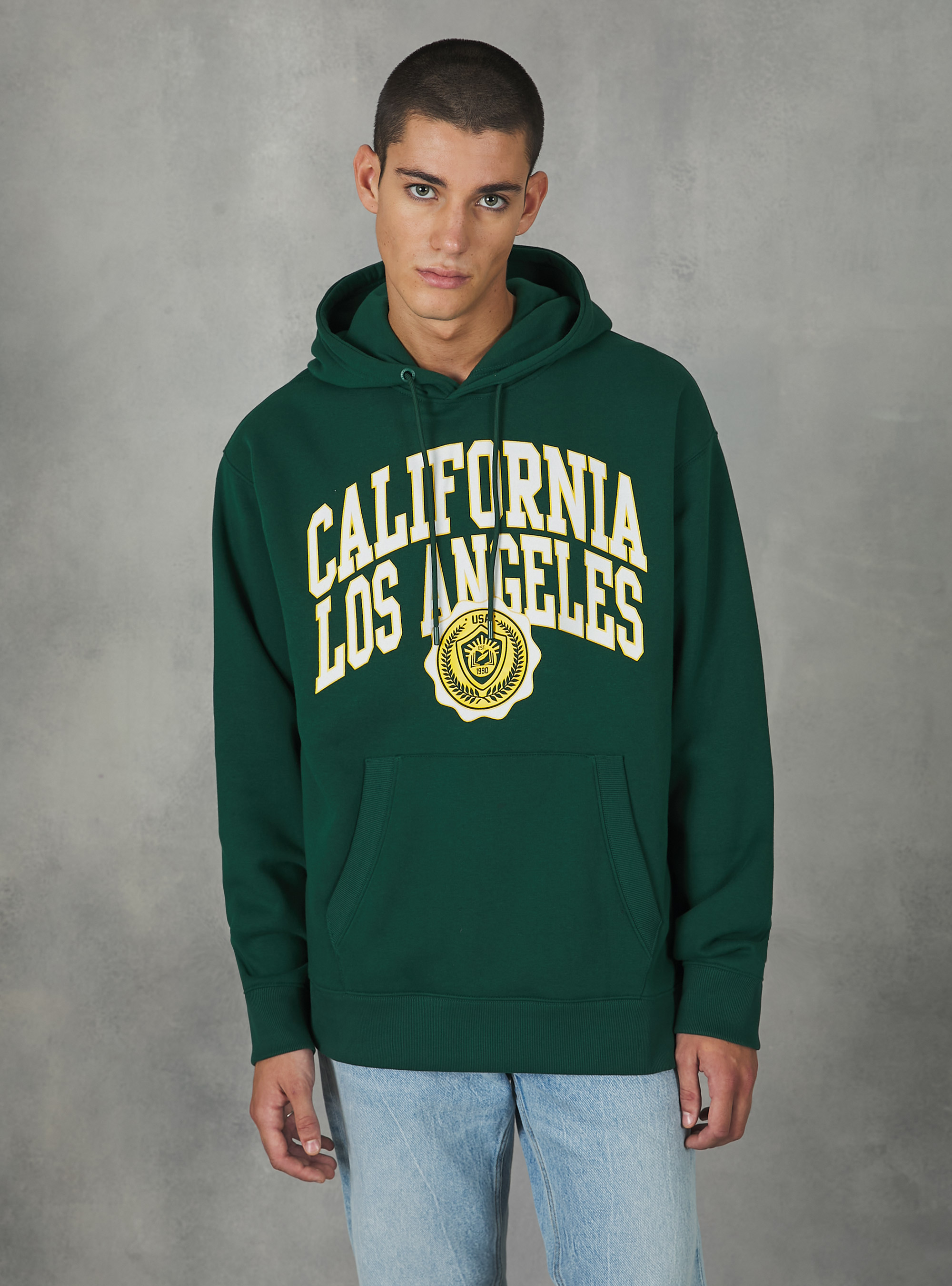 Sudadera con capucha y estampado universitario, GN1 GREEN DARK