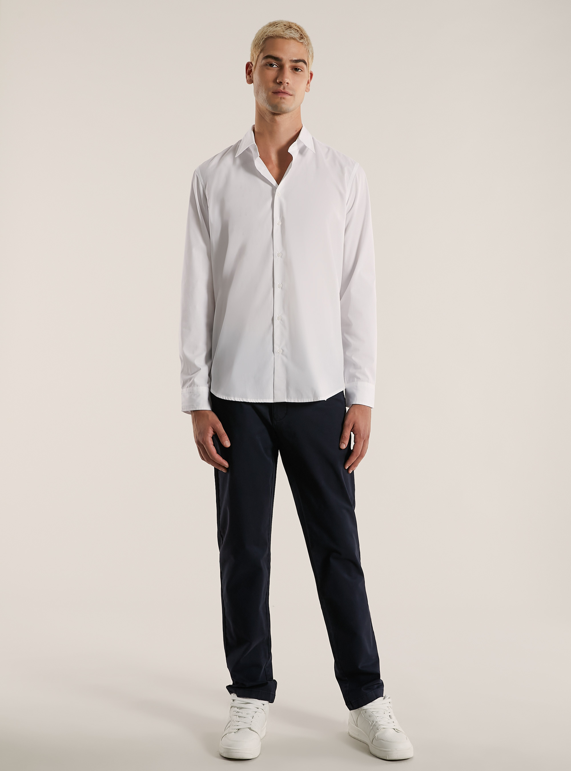 Einfarbiges langärmeliges Hemd, WH1 OFF WHITE