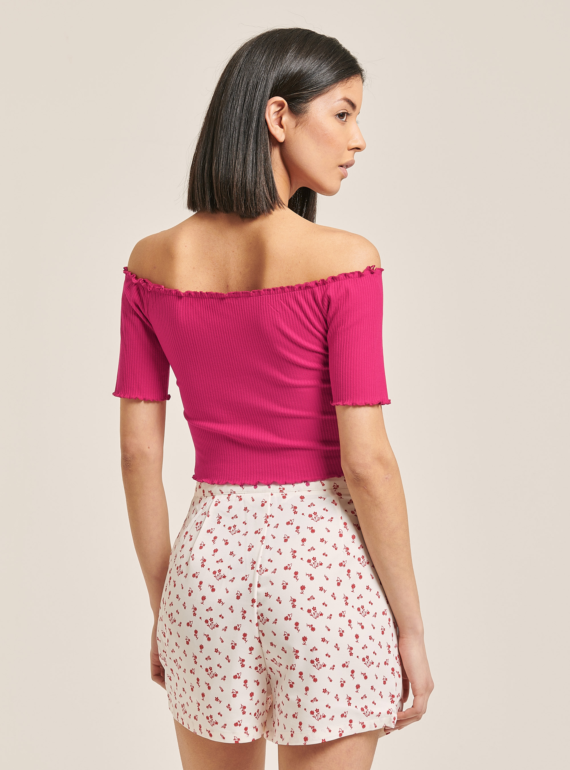 T-shirt avec encolure bardot, C4435 FUXIA