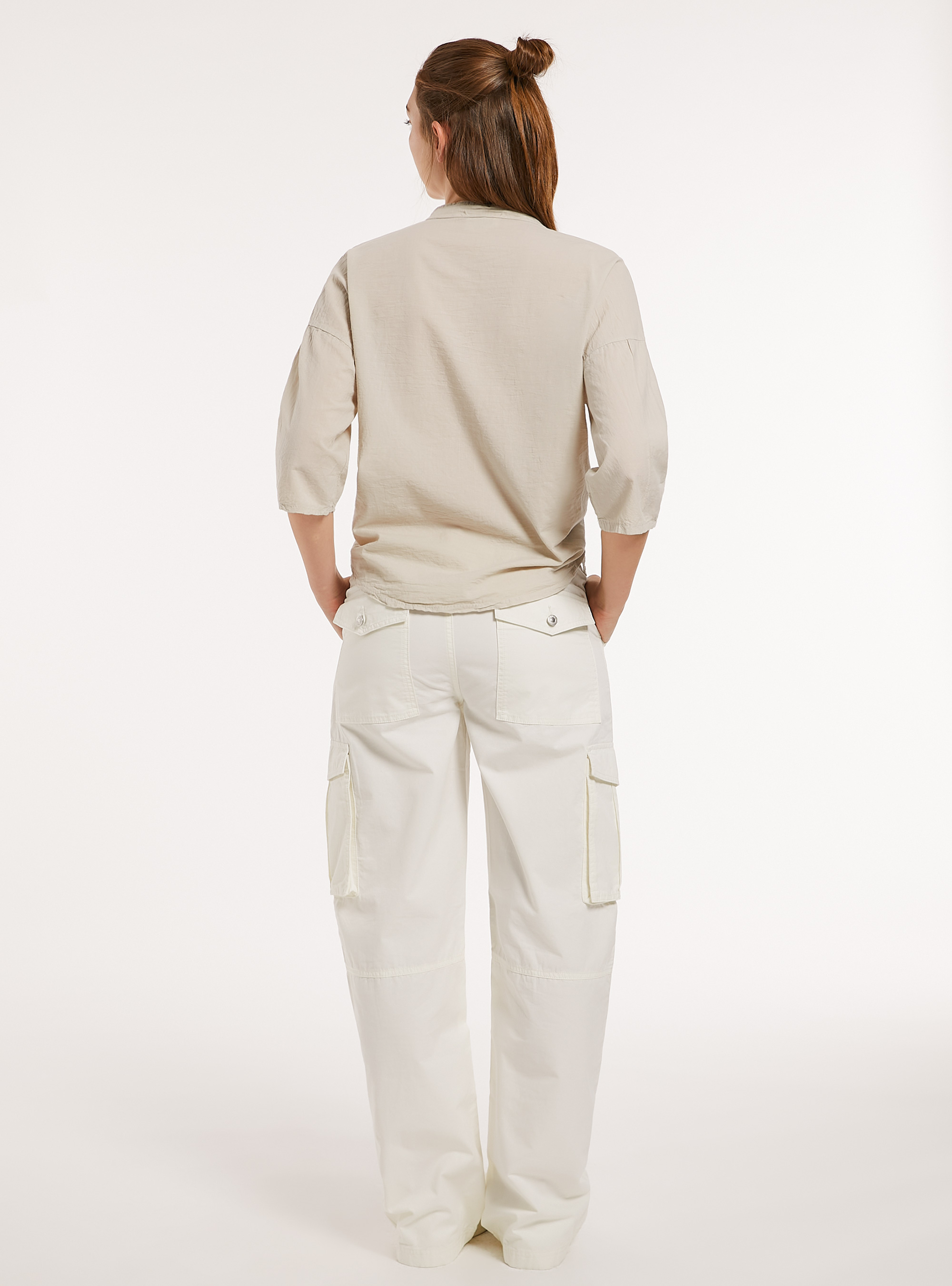 Cotton shirt with knot, SA3 SAND LIGHT