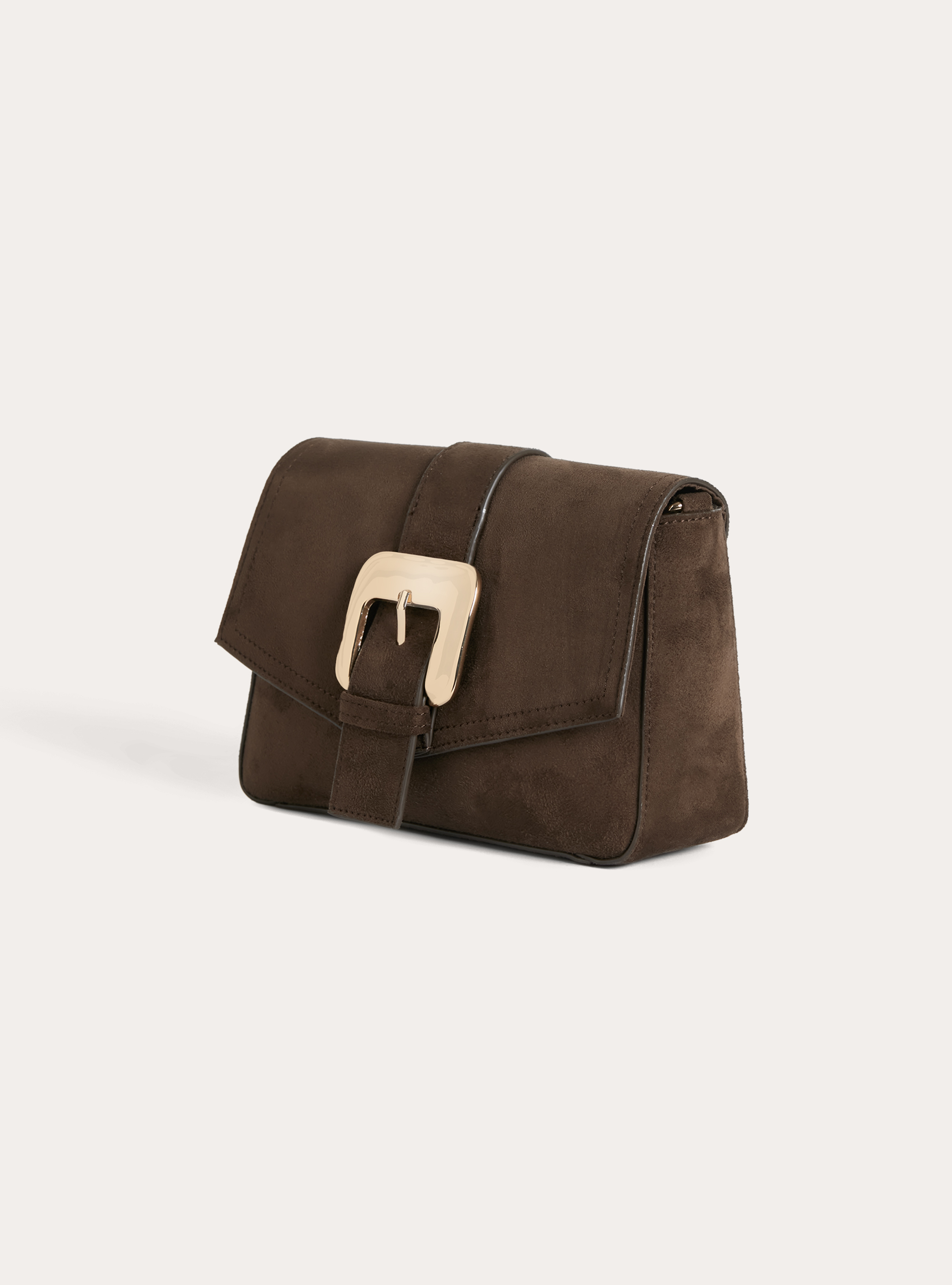 Borsa a tracolla con fibbia effetto suede, BR1 BROWN DARK