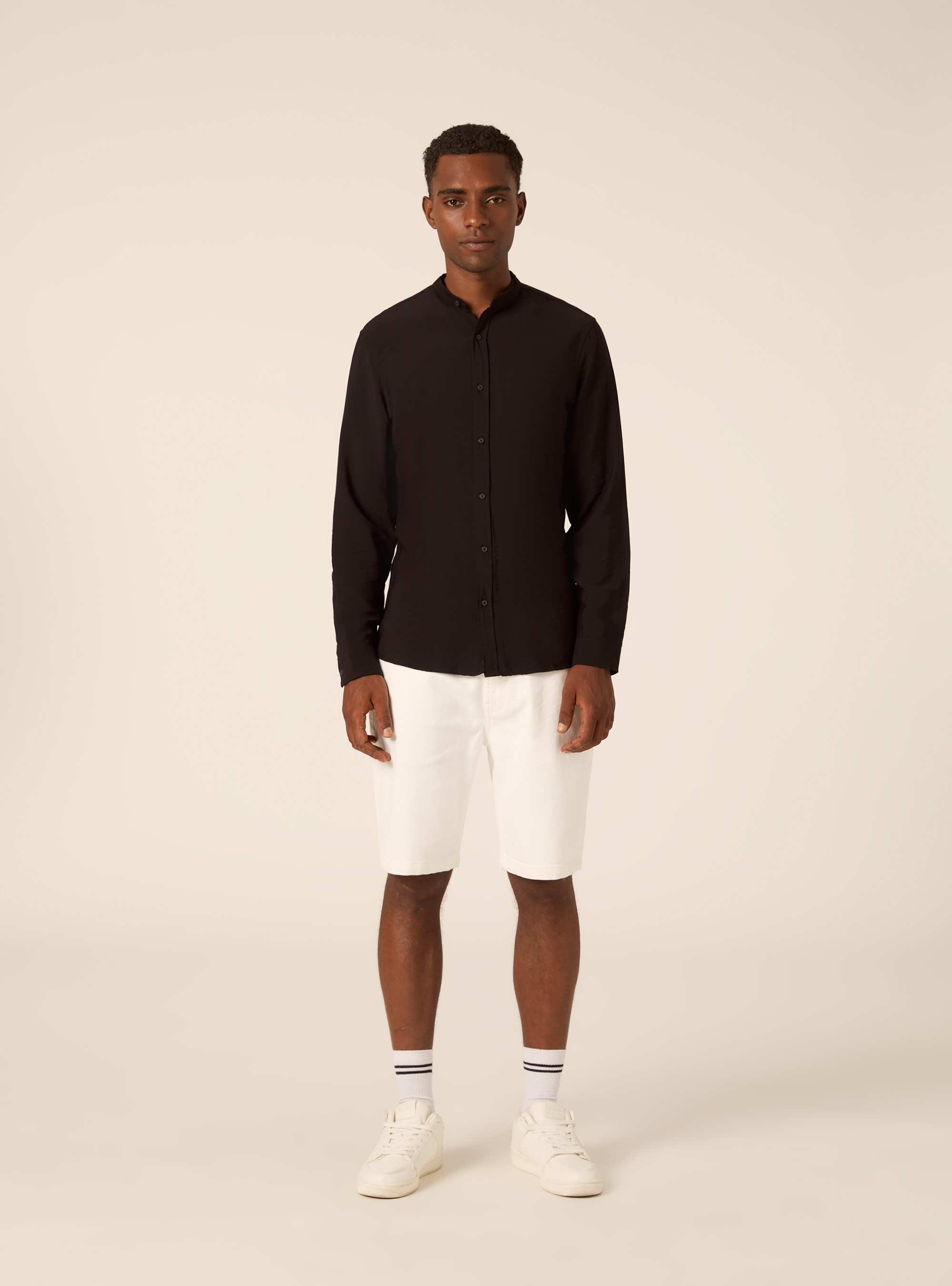 Camicia  in twill morbido, NERO